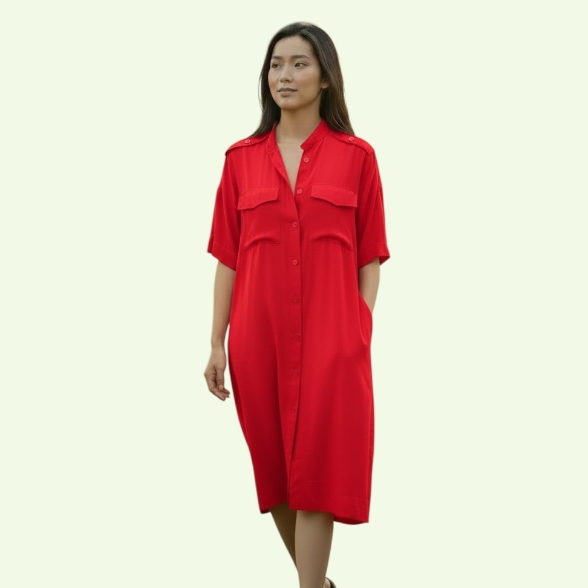 Linda Allard Ellen Tracy Red Silk Button Down Shirt Dress Vintage Size 10