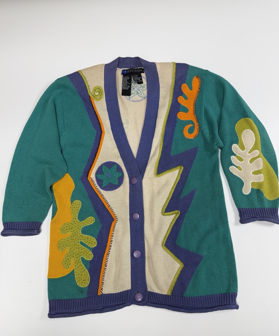 Vintage IB Diffusion Beaded Embroidered Cardigan Sz M 90s Art