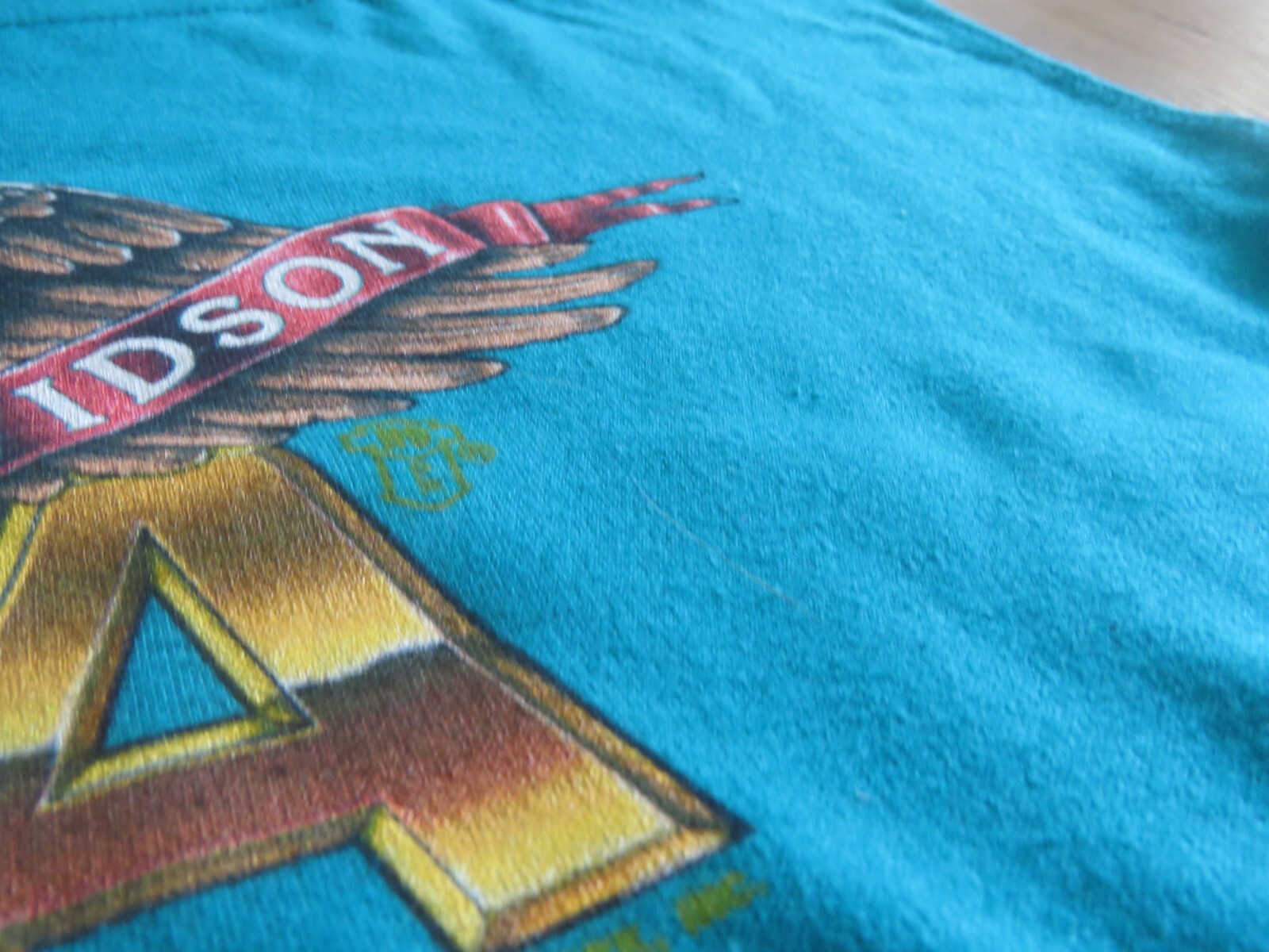 VTG 1982 Holoubek Harley Davidson USA Teal Boatneck Bald Eagle Logo Sz Large