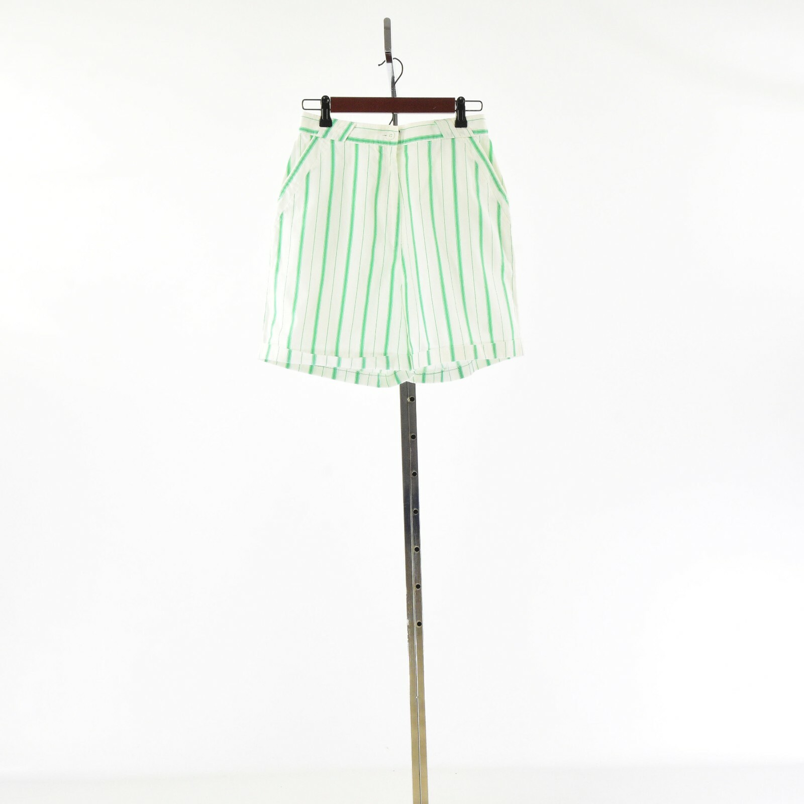 70s Vintage Womens 8 High Waist Cotton Shorts White & Green