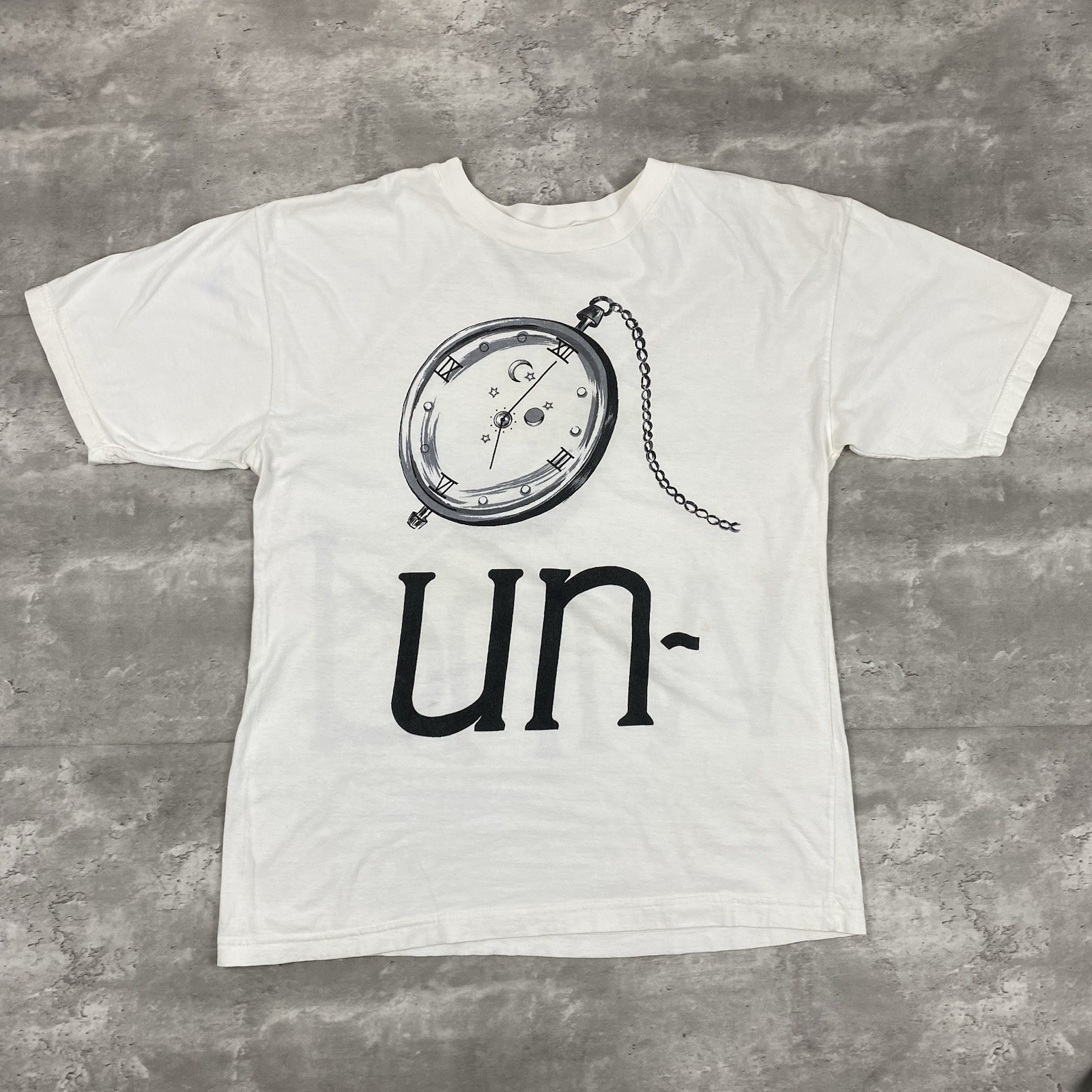 vintage ST. EVE UNWIND OVERSIZED t shirt pocket watch double sided S/M clock