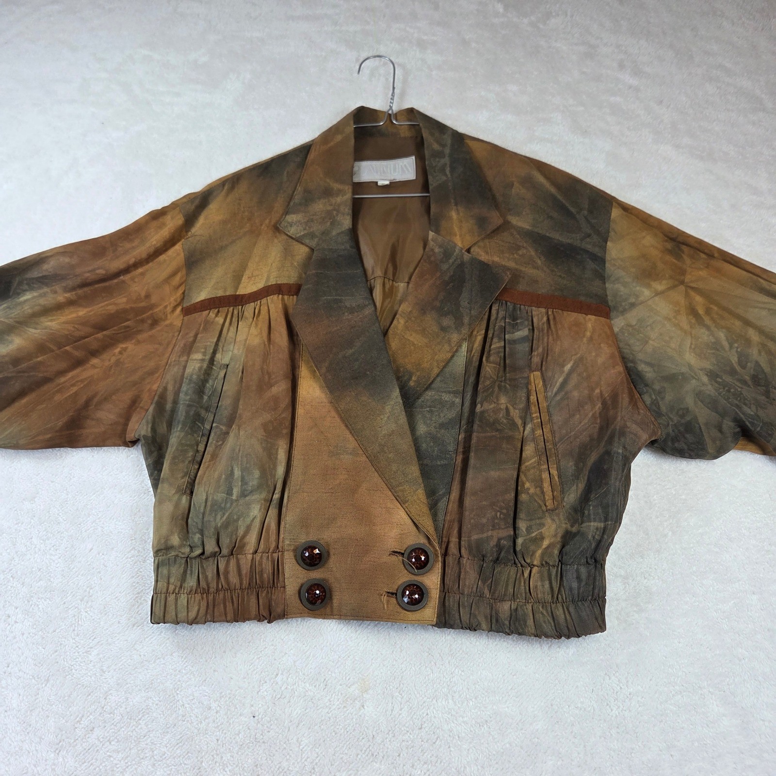 Platinum by Dorothy Schoelen Vintage Cropped Jacket Brown Batik Art To Wear Sm