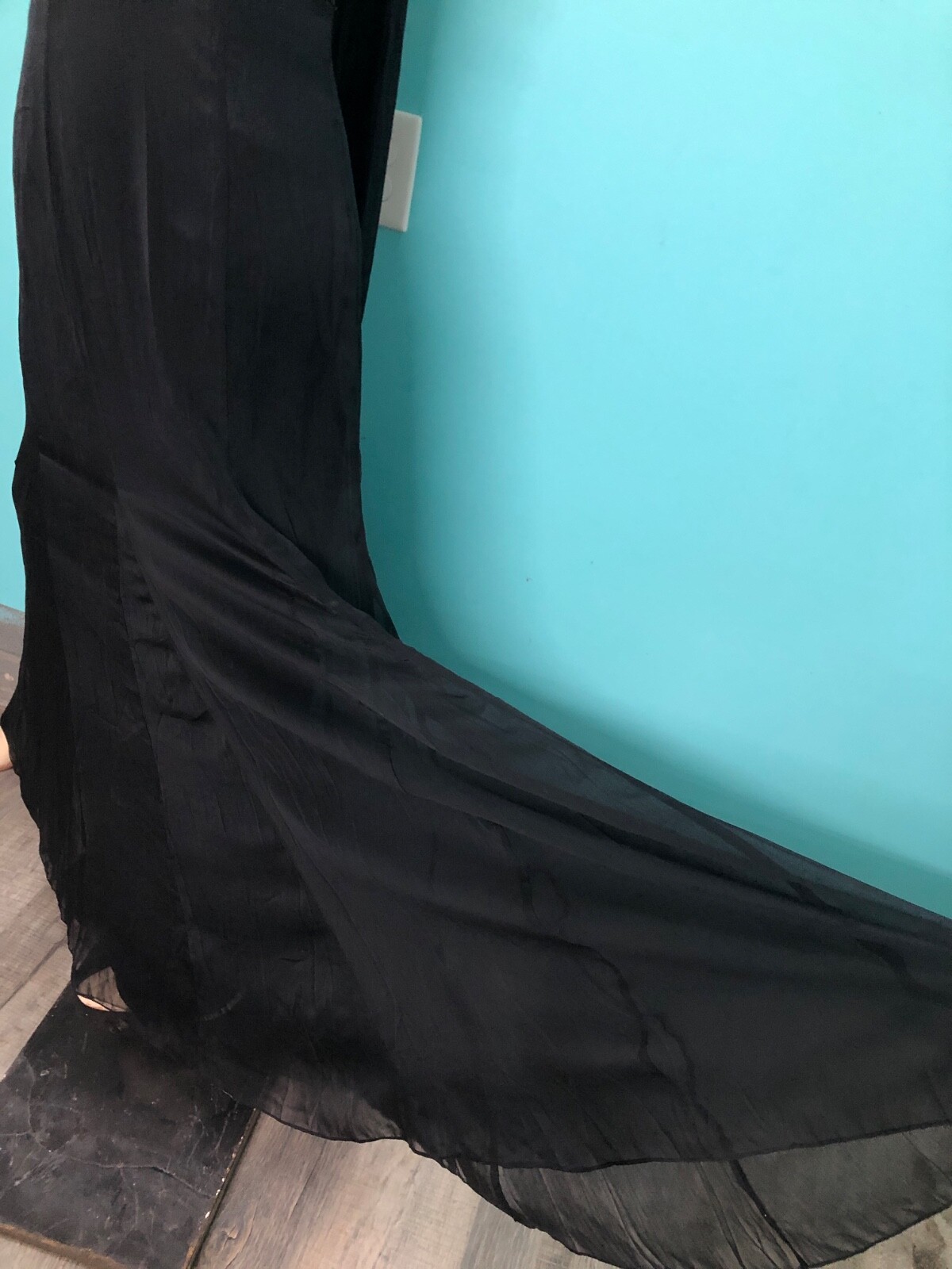 VTG Y2K WATTERS/WATTERS Black Halter Chiffon Satin Mermaid Evening Formal Gown~8