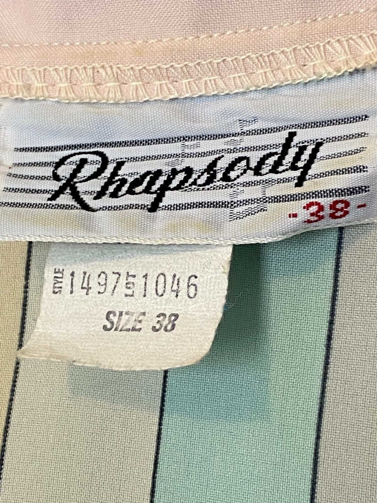 Vintage Rhapsody 70s 80s Pastel Candy Stripe Pearl Button Retro Blouse 38