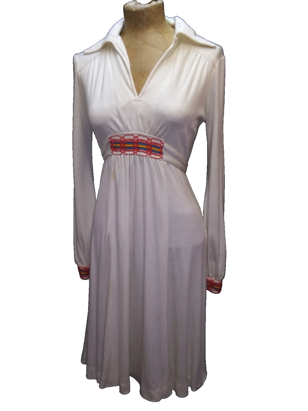1970’s Soft White Cotton Poly Orange Contrast Hippy Mod Dress Small