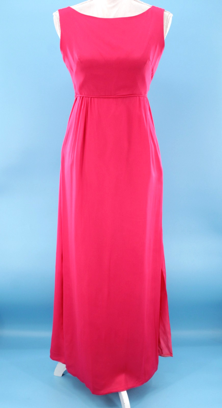 VTG Women’s 60s Fuchsia Pink Sleeveless Maxi Dress W/ Rosettes & Cape XS/S 1960s