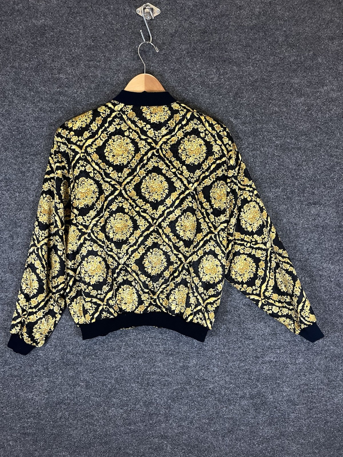 Vintage 80s 90s Papell Too Baroque Gold Floral Bomber Jacket Padded Shoulders