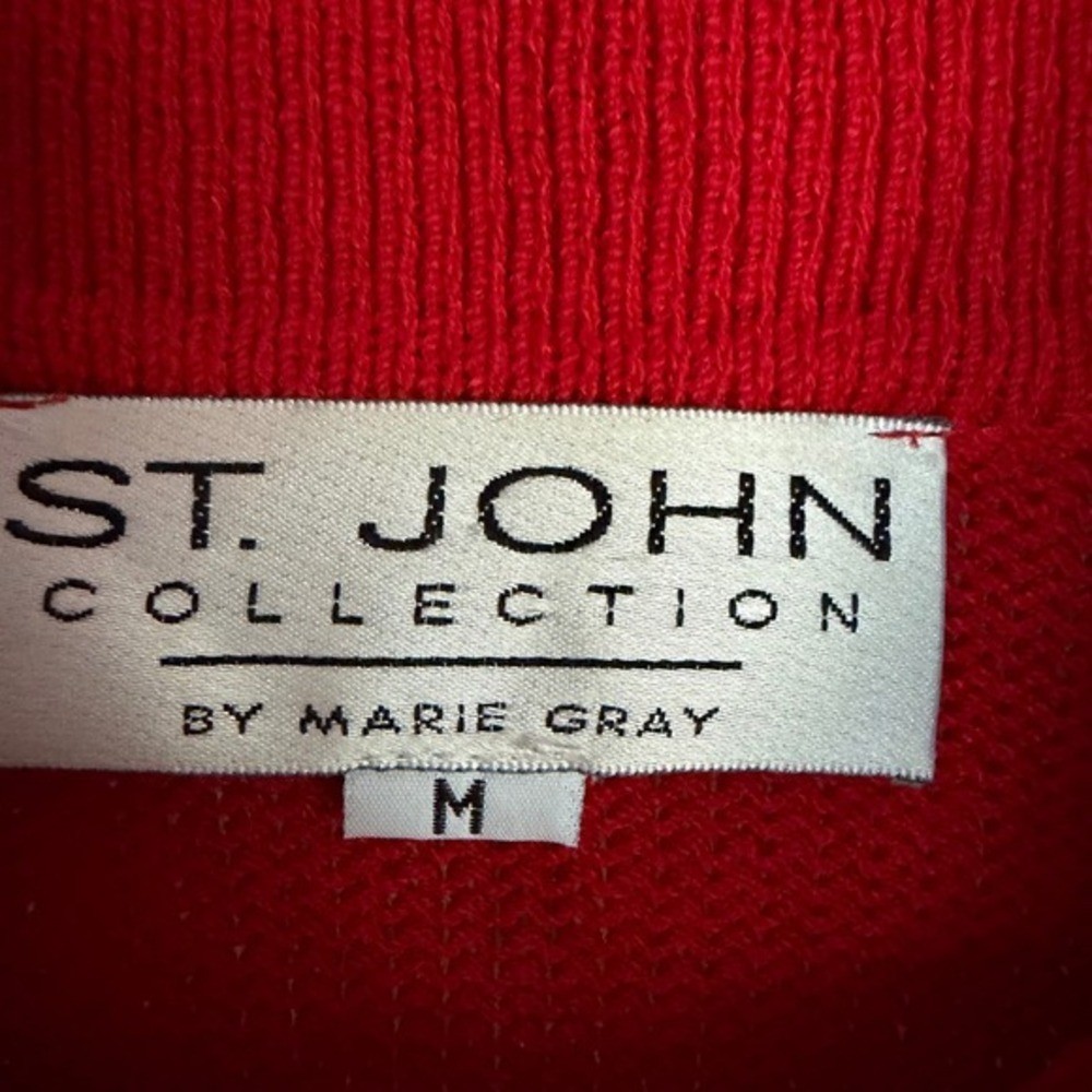 St. John Collection Red Star Intarsia Sweater Holiday Christmas Vintage Medium