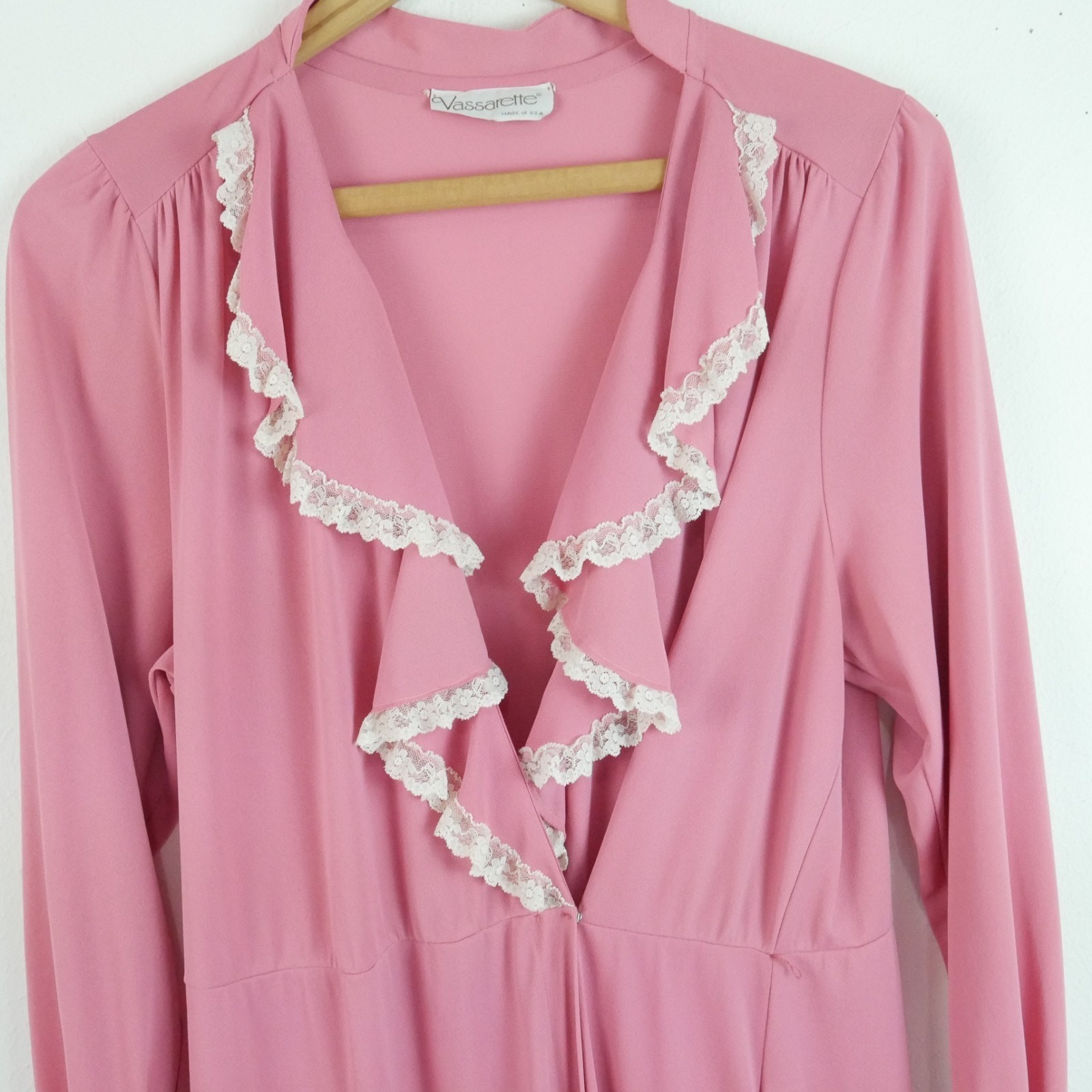 Vintage Small Robe Pink Lace Ruffle Collar Coquette Dollette Retro Dainty Long