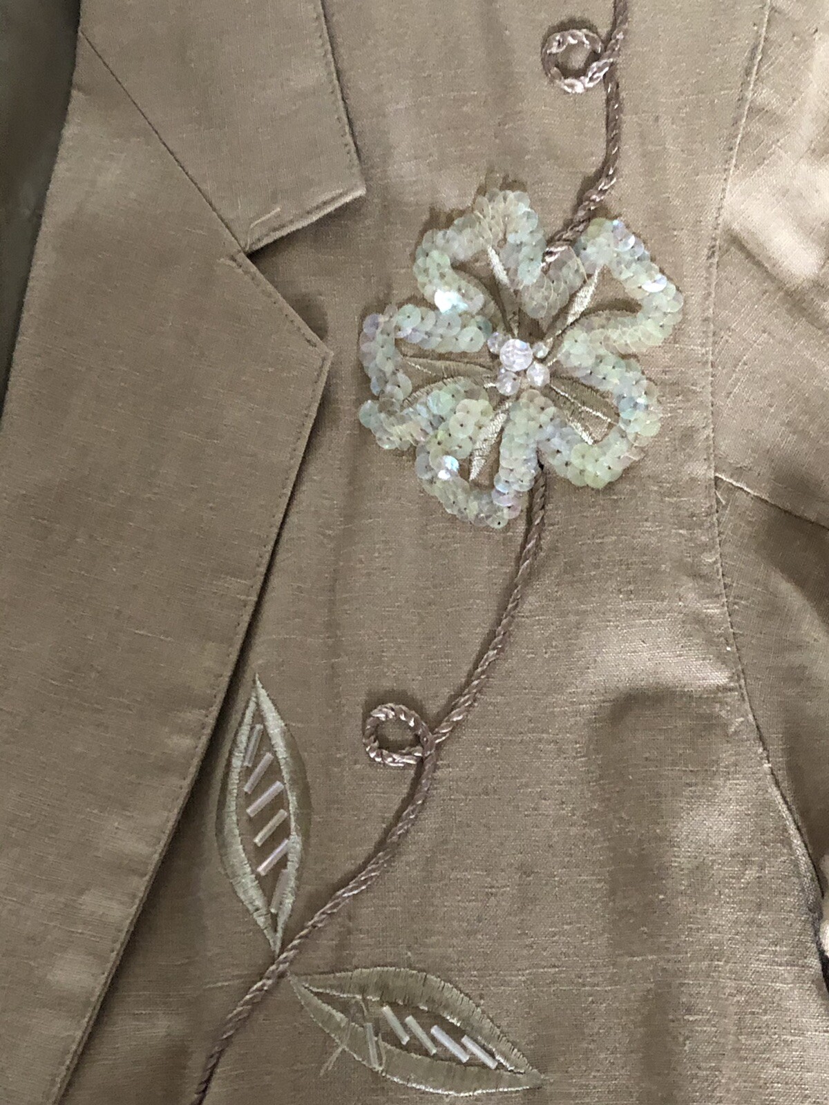 VINTAGE LINEN ADOLFO 80s PADDED EMBROIDERED WESTERN SEQUINS BLAZER JACKET SZ M