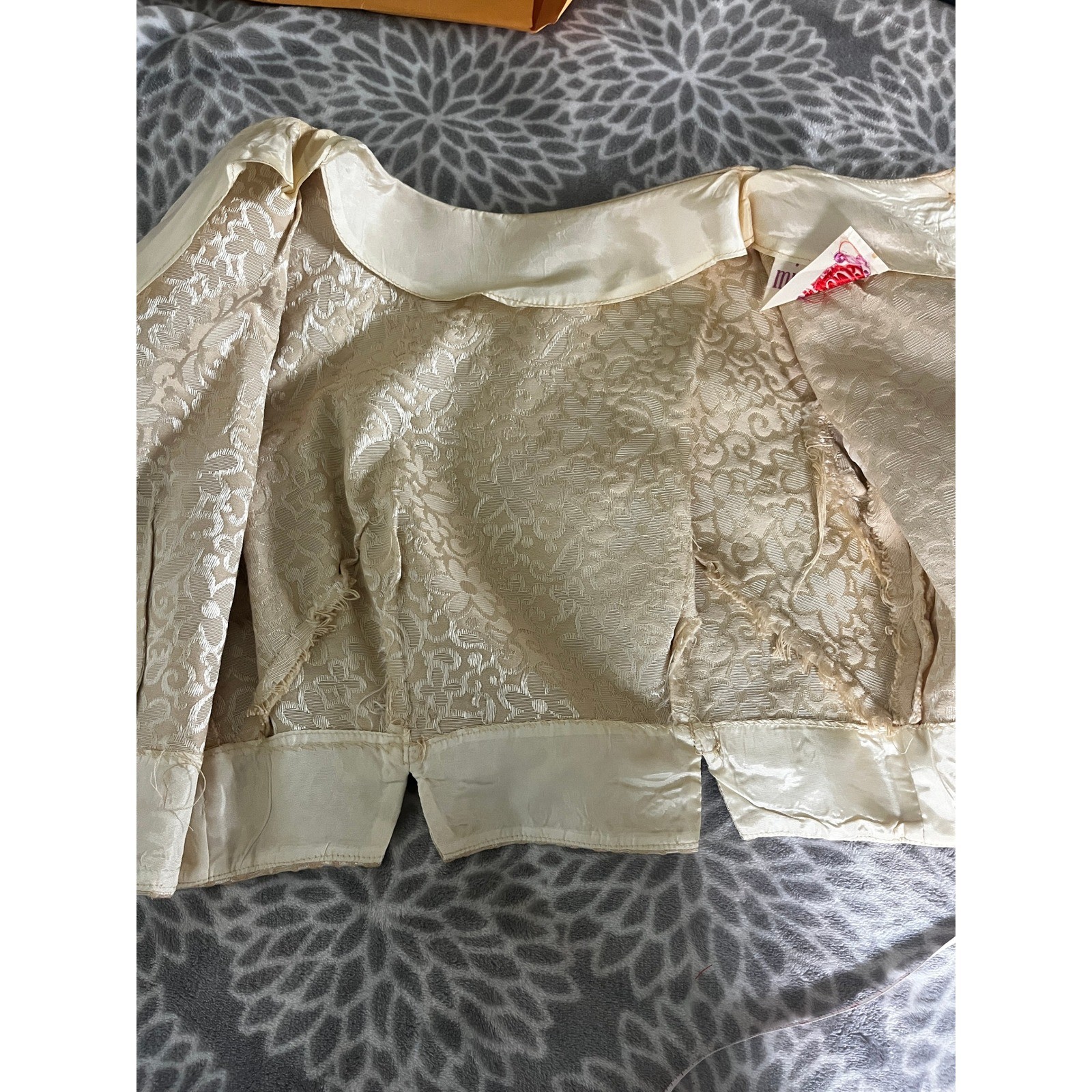 Vintage Gold Floral Brocade Cropped Jacket XS Back Bows Pinup Mid Century Modern
