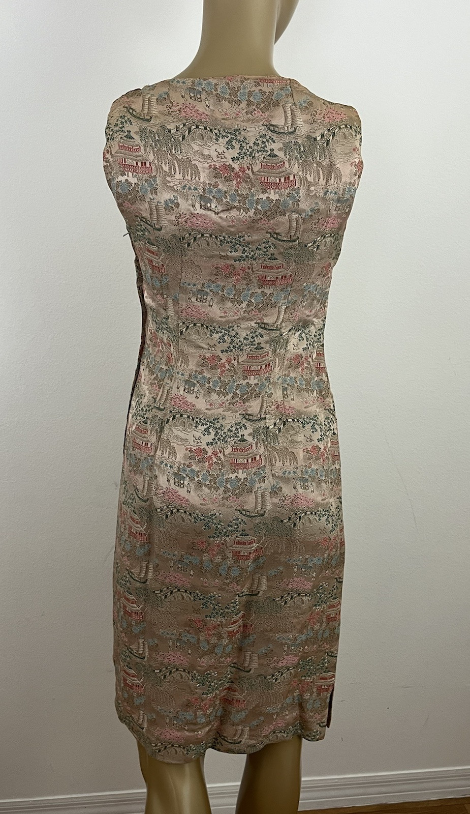 Vintage Modern Jr. Gale & Gale Asian Inspired Dress Brocade Pagoda Gold