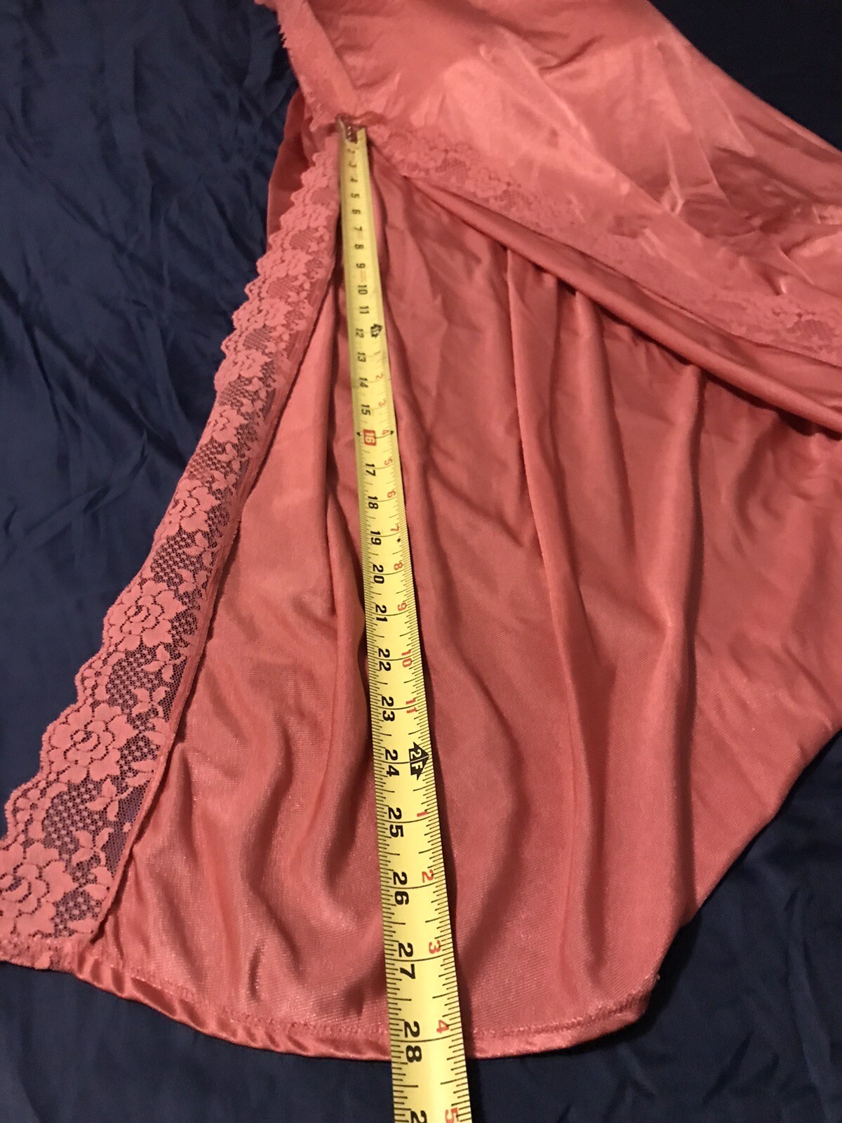 Vtg M Tall Lady Cameo Salmon Soft Nylon Nightgown Negligee Gown Lace