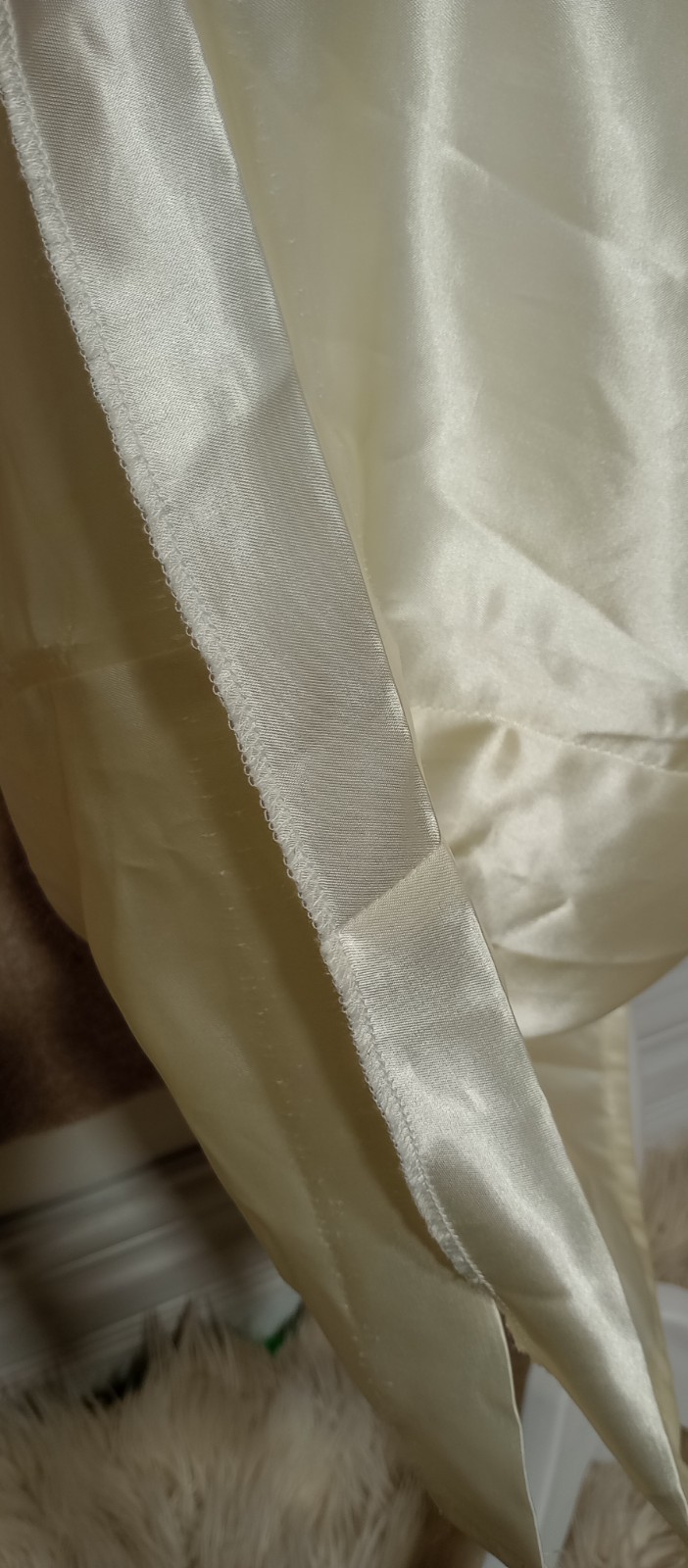 Vtg 80s Nu-Mode Satin Peplum Tea Length Wedding Dress Bow Open Back Size 5 / 6