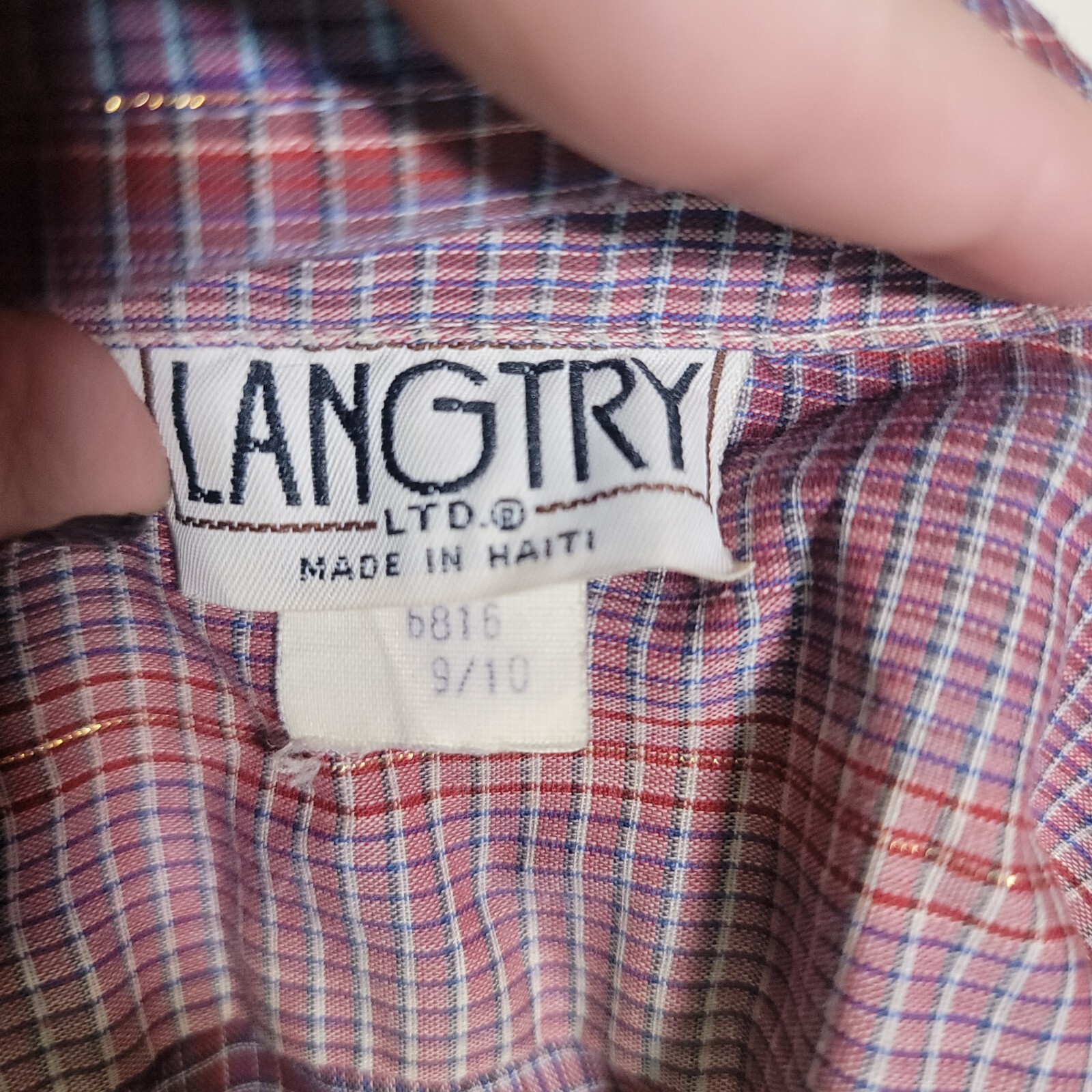 Vintage 1980’s Langtry Ltd Prairie Pink/Blue Plaid Shirt