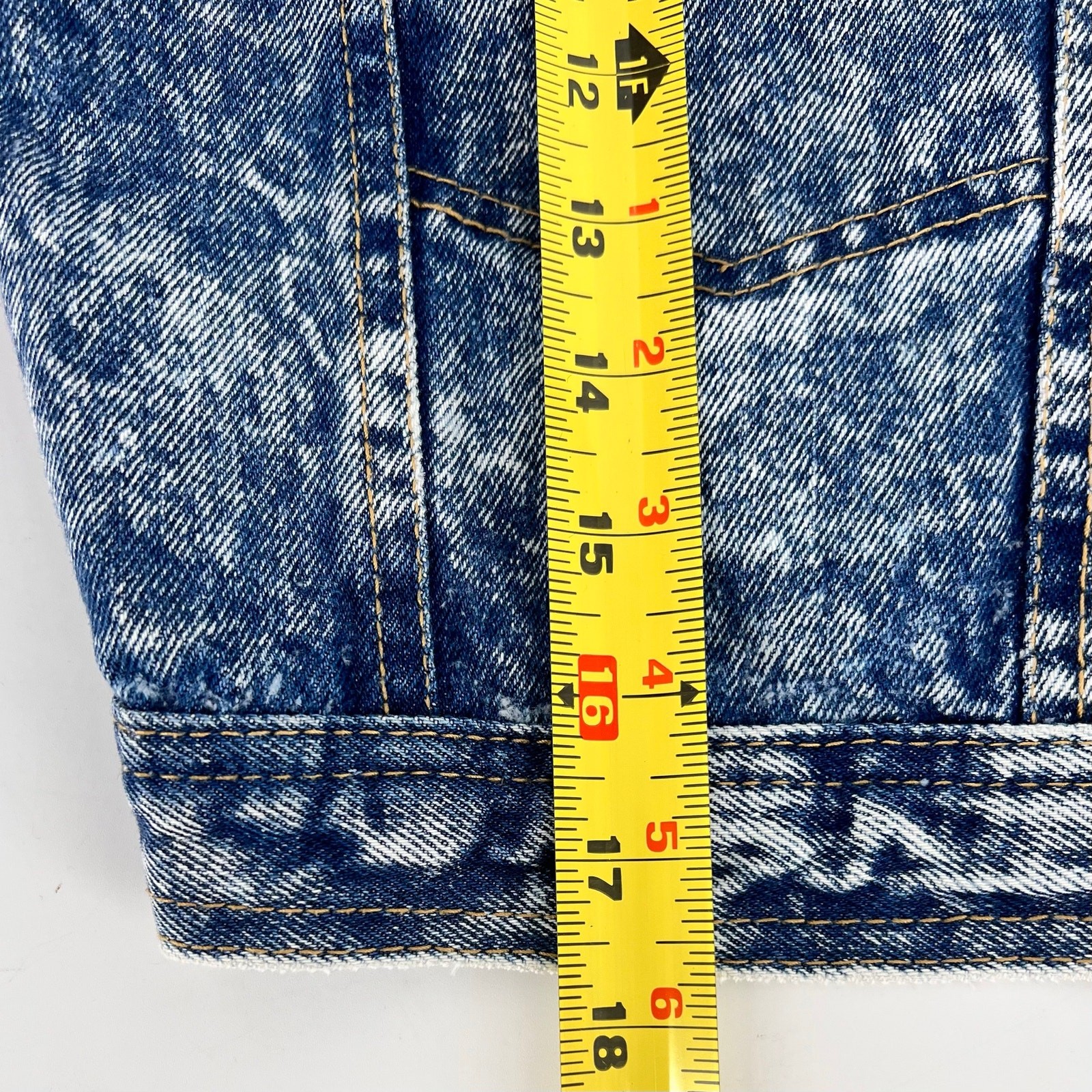 80s Cropped New Wave Acid Wash Jean Jacket Neon Color Block 1980s Vintage