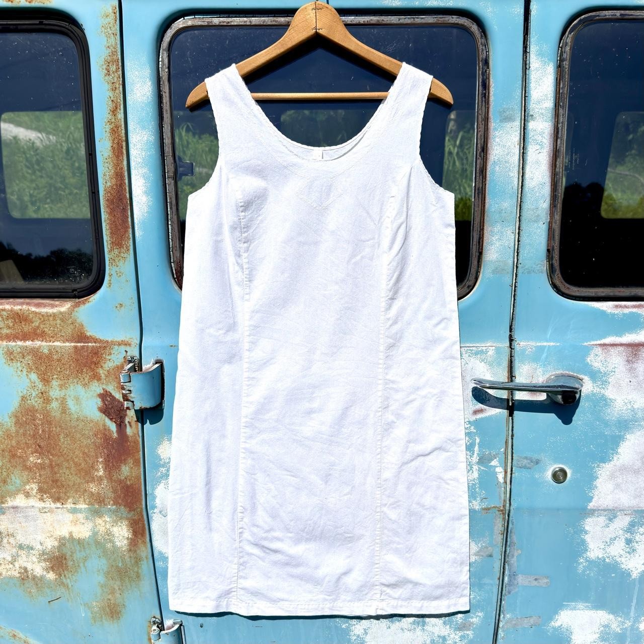 90s simple white linen panel slip dress women’s size medium