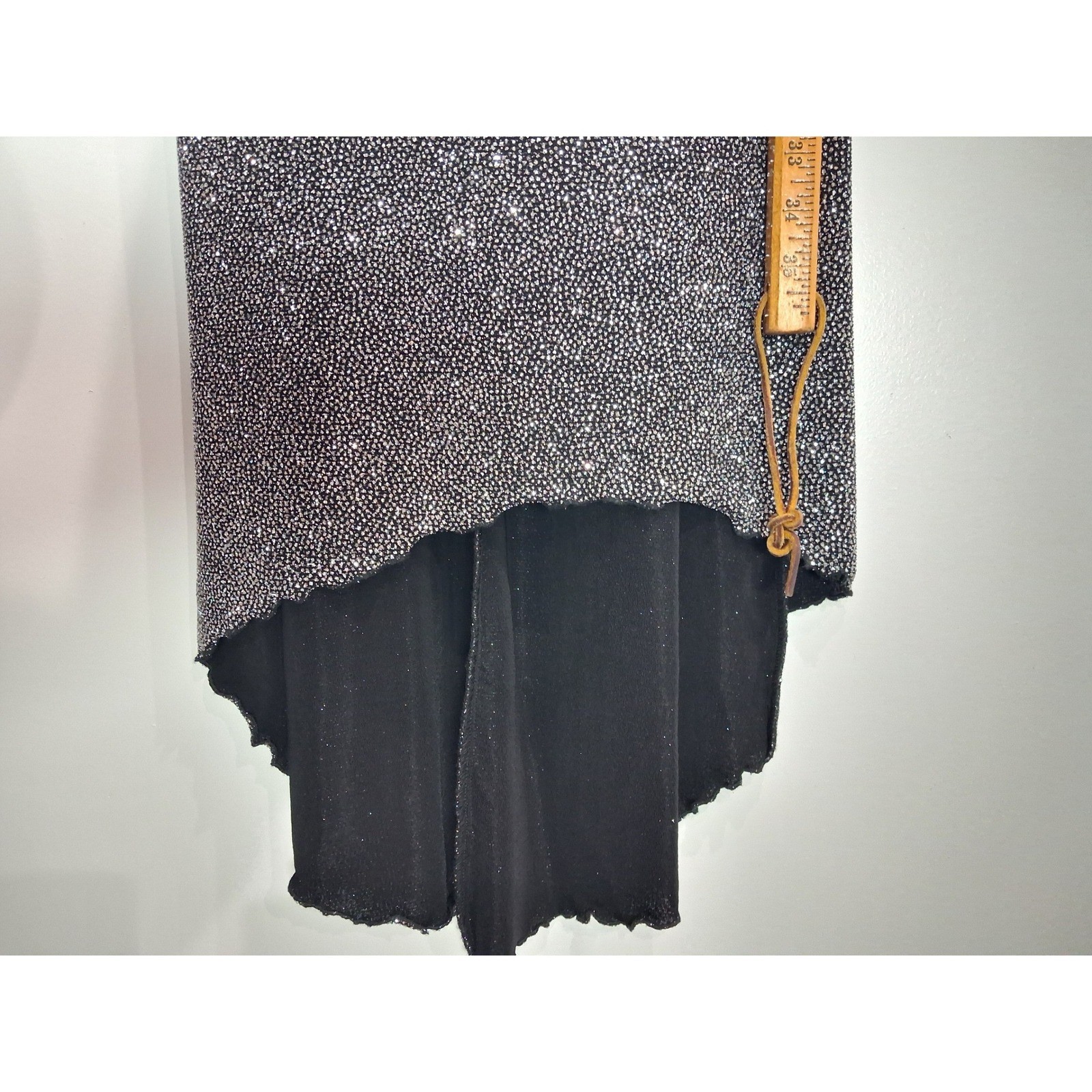 City Triangles Vtg Y2K Slinky Glitter Cowl Neck High Low Dress Silver Black Lg