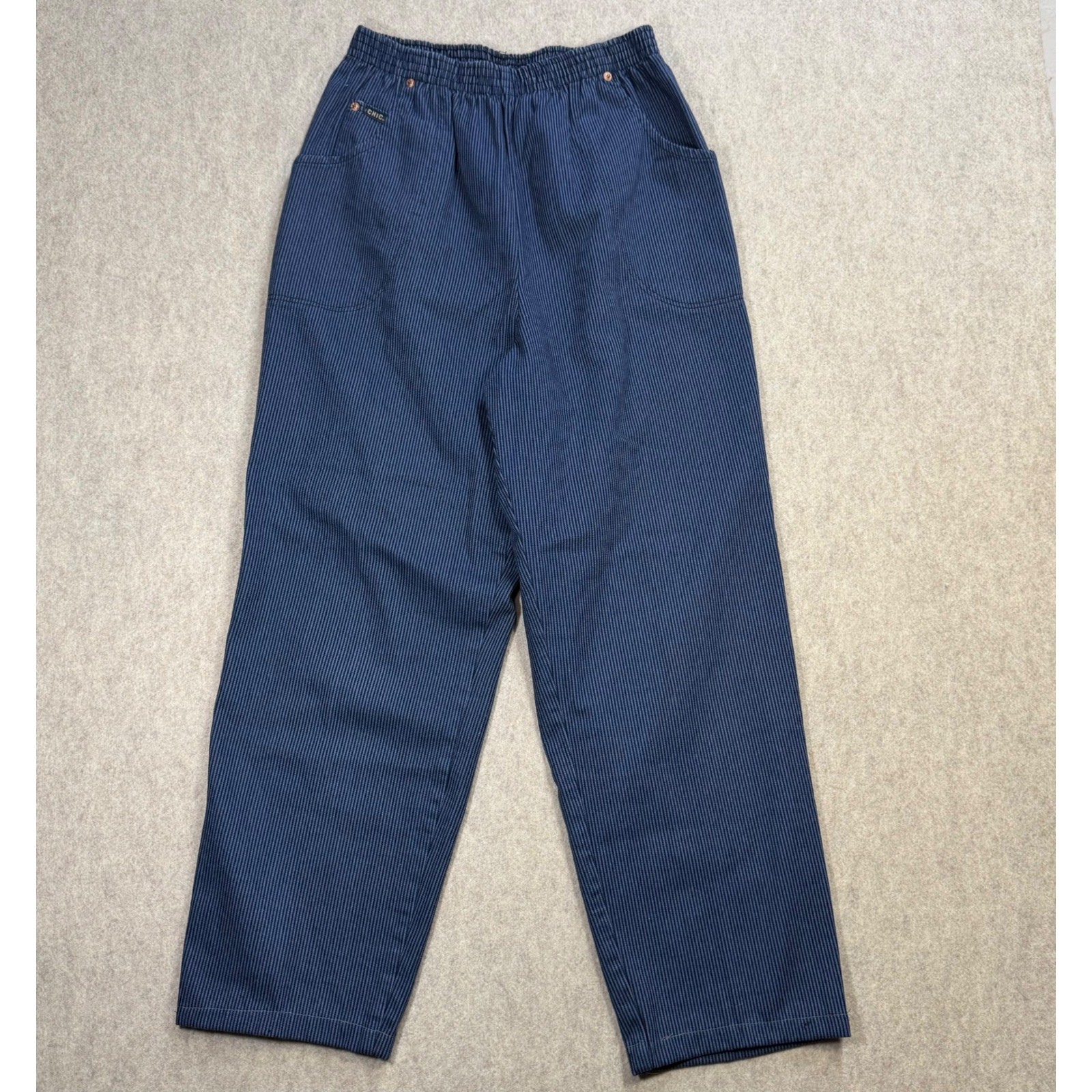 CHIC Vintage Pinstripe High Waisted Elastic Waist Pants Cotton Sz 14 Made In USA