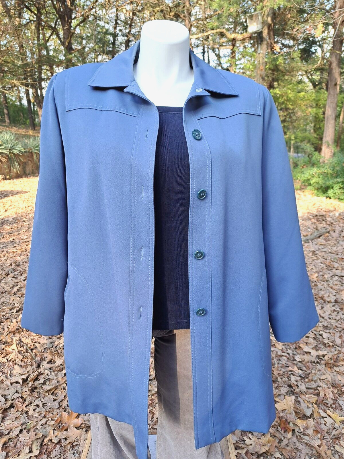 VINTAGE Astorone All Weather Coat Blue Zipper Lined Faux Fur Plus Size 20