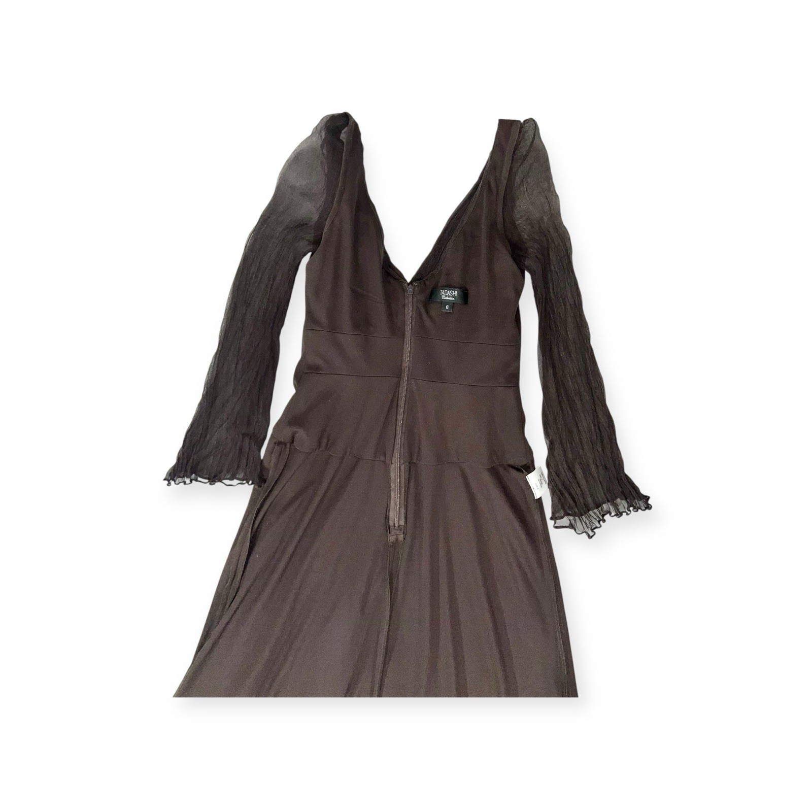 TADASHI SHOJI RUCHED SILK CHIFFON DRESS GOTH WHIMSIGOTH WITCHY VAMP VTG GOWN 6