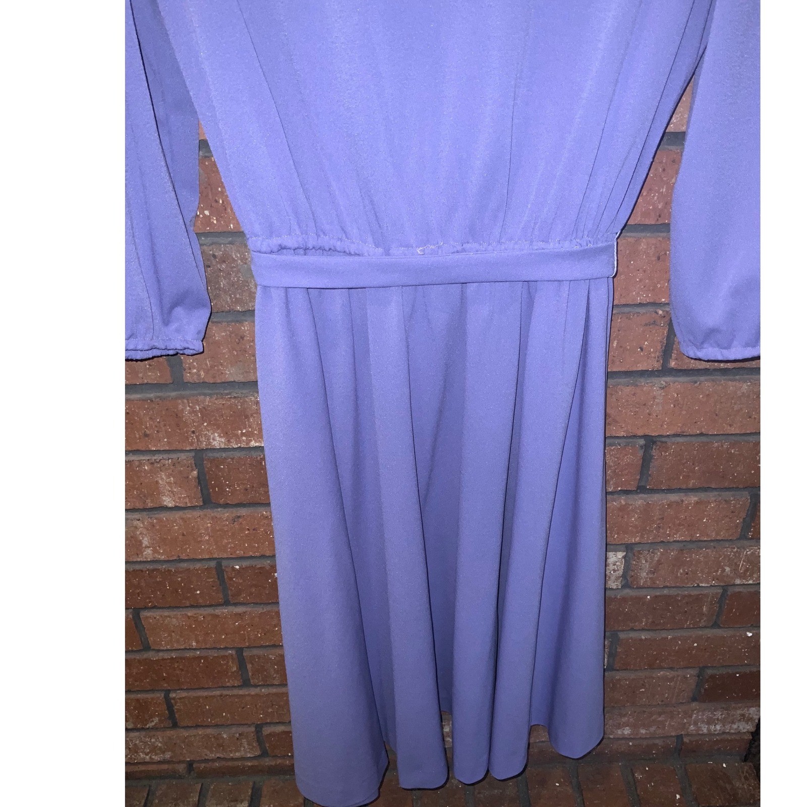 Lady Carol of New York Vintage Periwinkle Purple Pleated Puff Sleeve Midi Dress