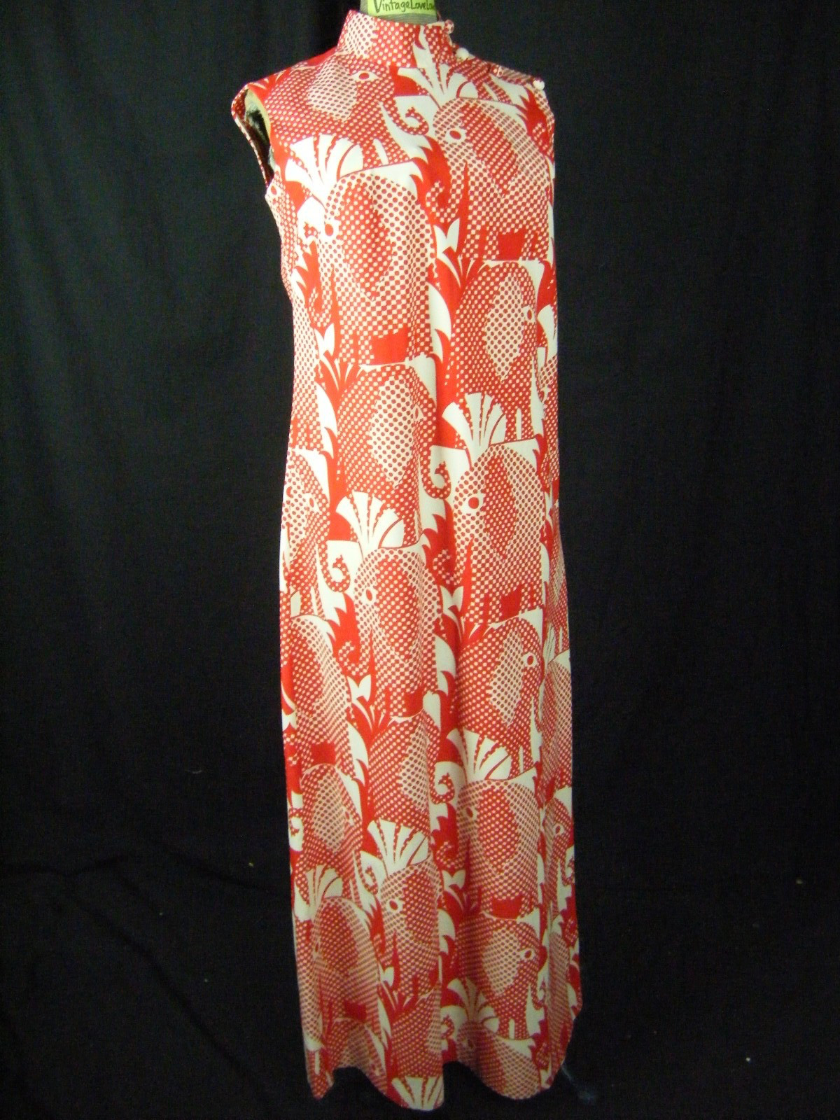 LIBERTY HOUSE / KO-MAI Vtg 60-70s Red White Elephant Hawaiian Dress-Bust 36/XS