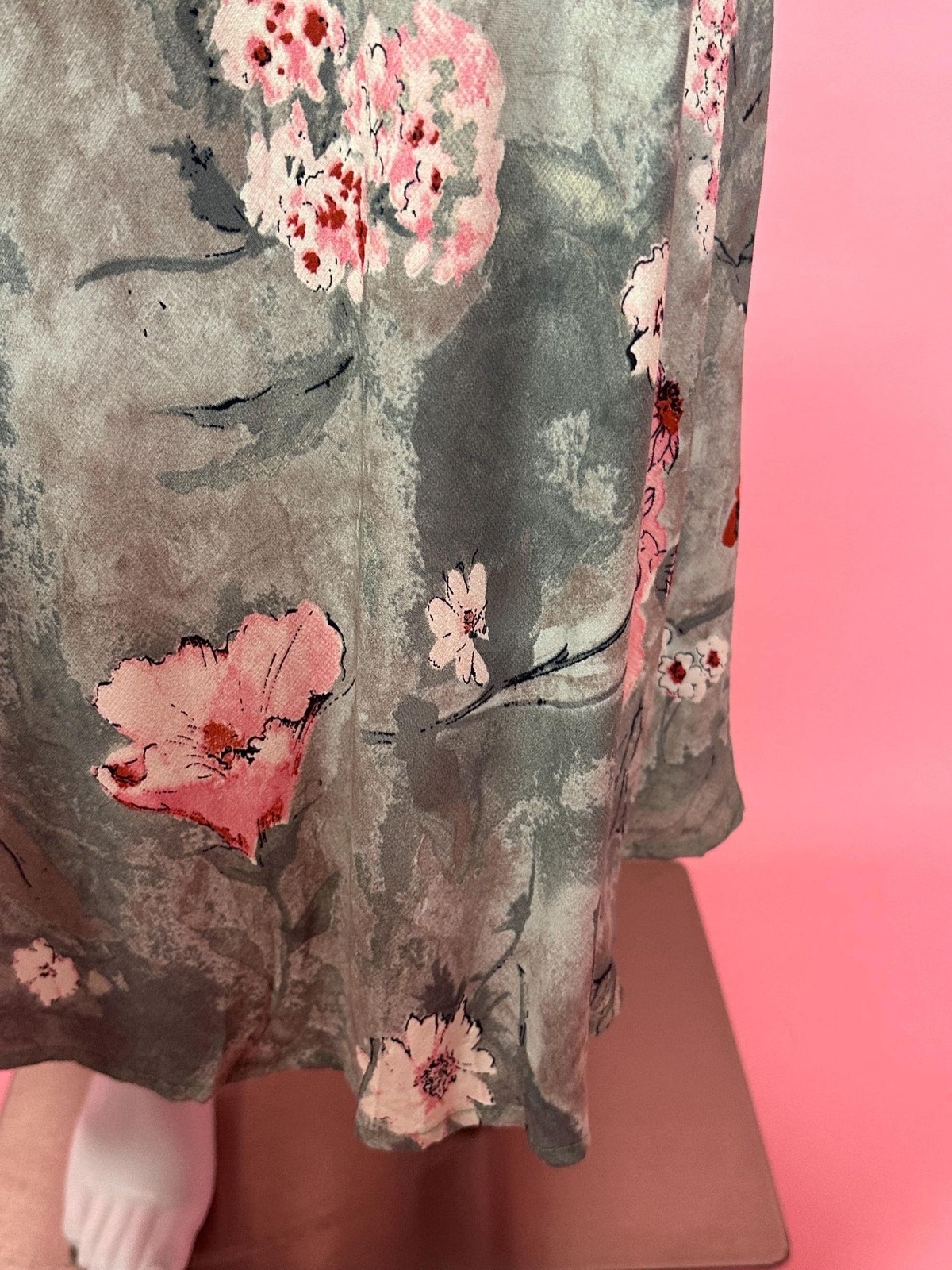 1990s-Y2K CAROLE LITTLE Ink & Watercolor Floral Print V Neck Maxi Slip Dress. SM