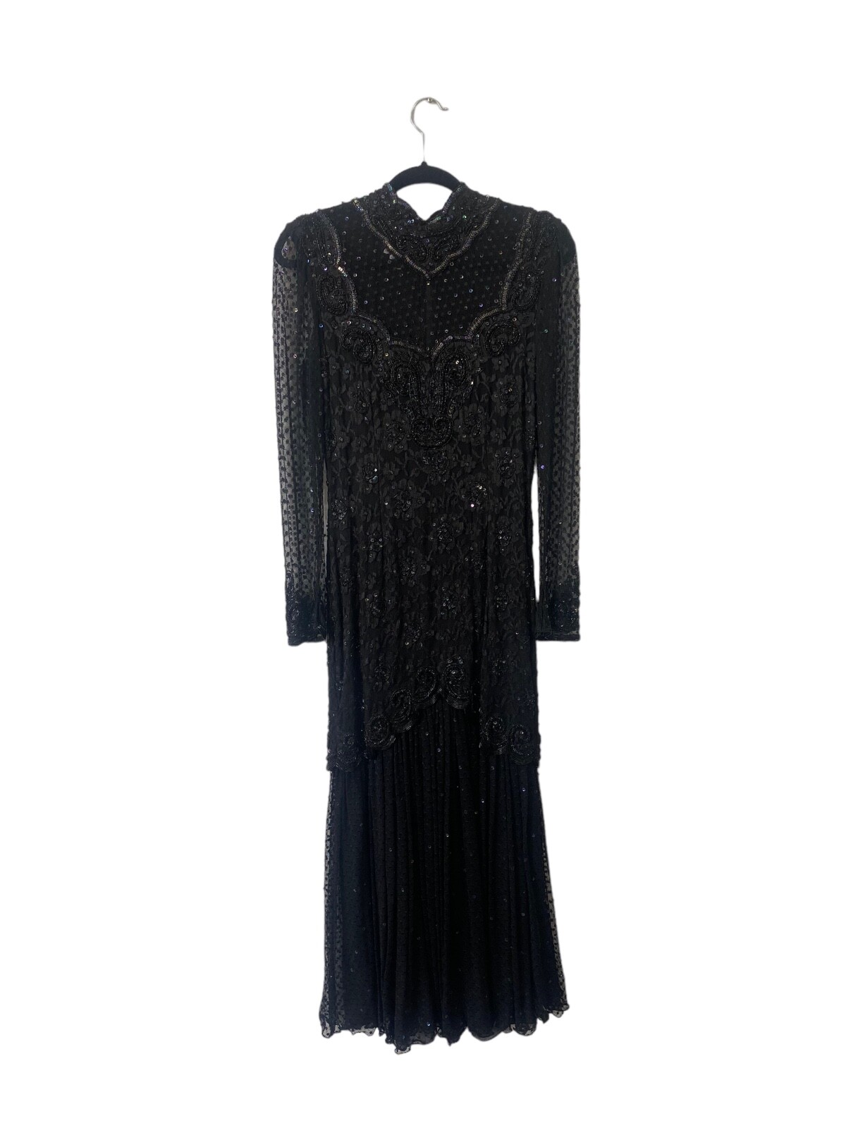 Vintage JUDITH ANN Creations Black Beaded Prom Formal Dress Gown S 80s 90s