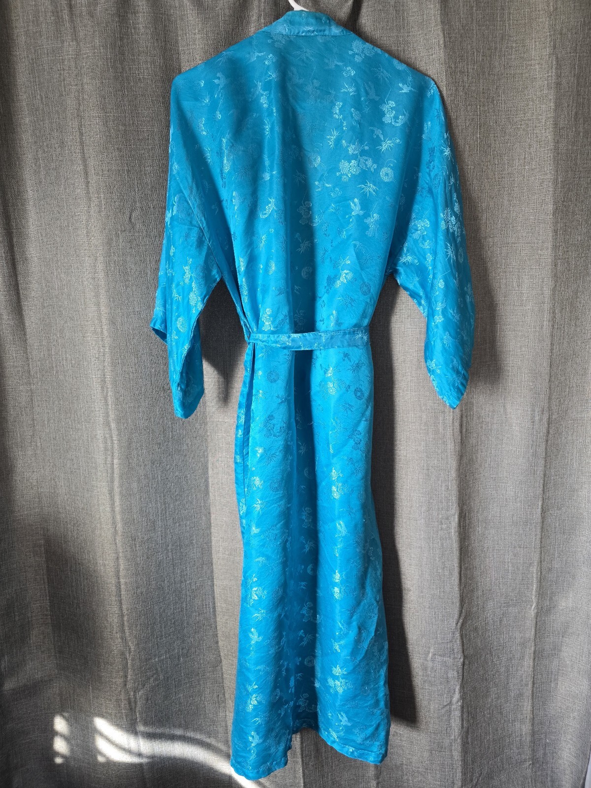 MEDAL Vintage 80s Blue Asian Inspired Satin Robe Size S Kimono Sleeves