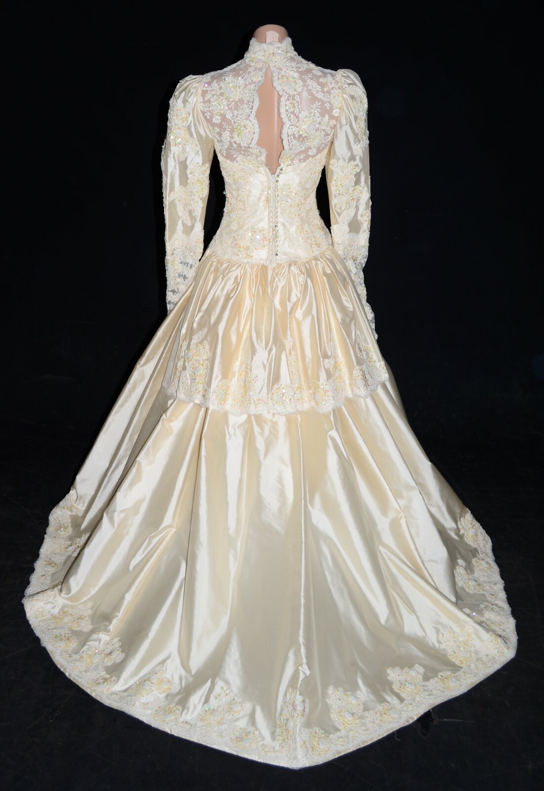 Unbranded Vintage 80s Ivory High Neck Alencon Lace Victorian Wedding Dress sz 4