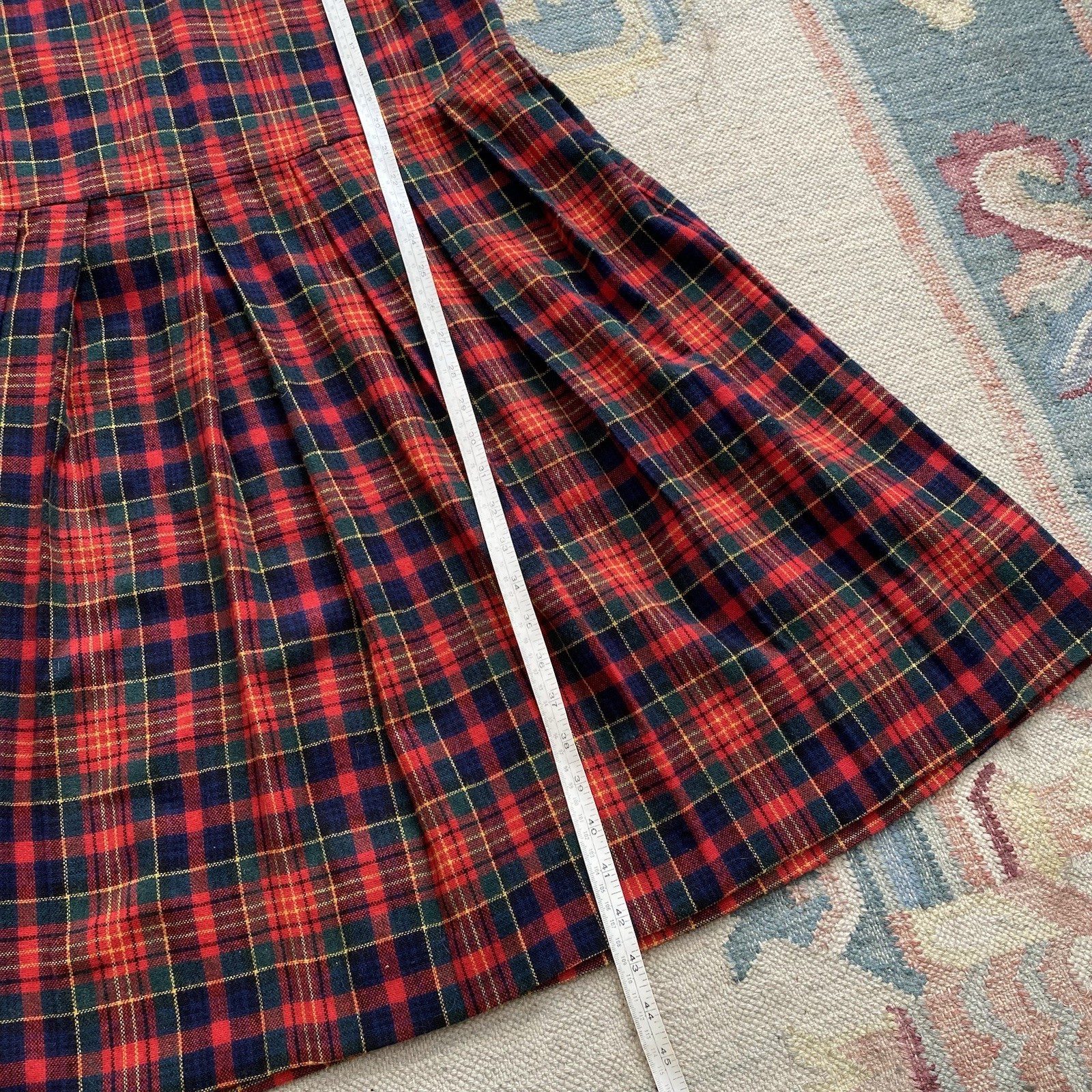 Vintage 70s Red Tartan Plaid Dress Sleeveless Medium Large Cottage