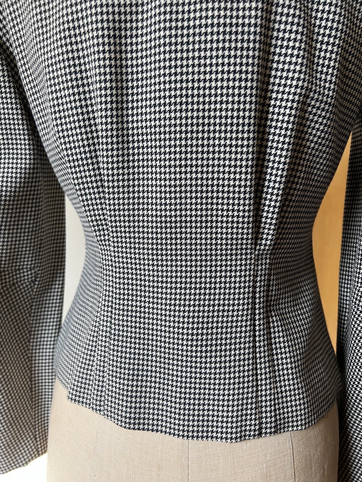 Vintage Norma Kamali 80’s Women’s Jacket Blazer Black White Houndstooth Velvet