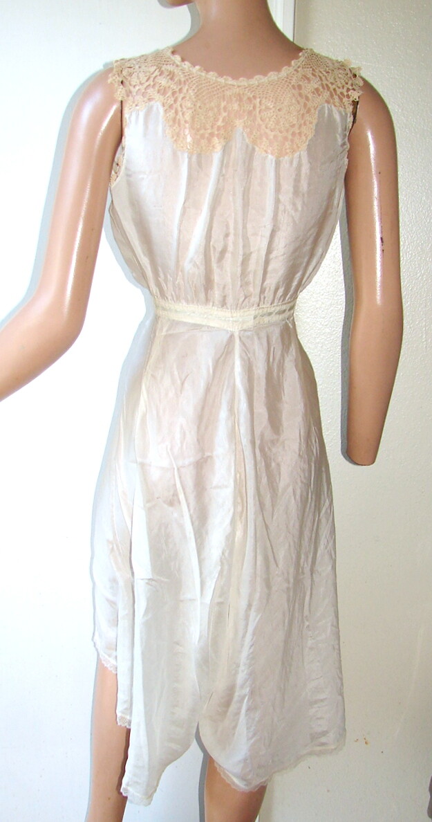 Edwardian Lingerie STEP-IN WHITE SILK & ECRU CROCHET size S c3-l