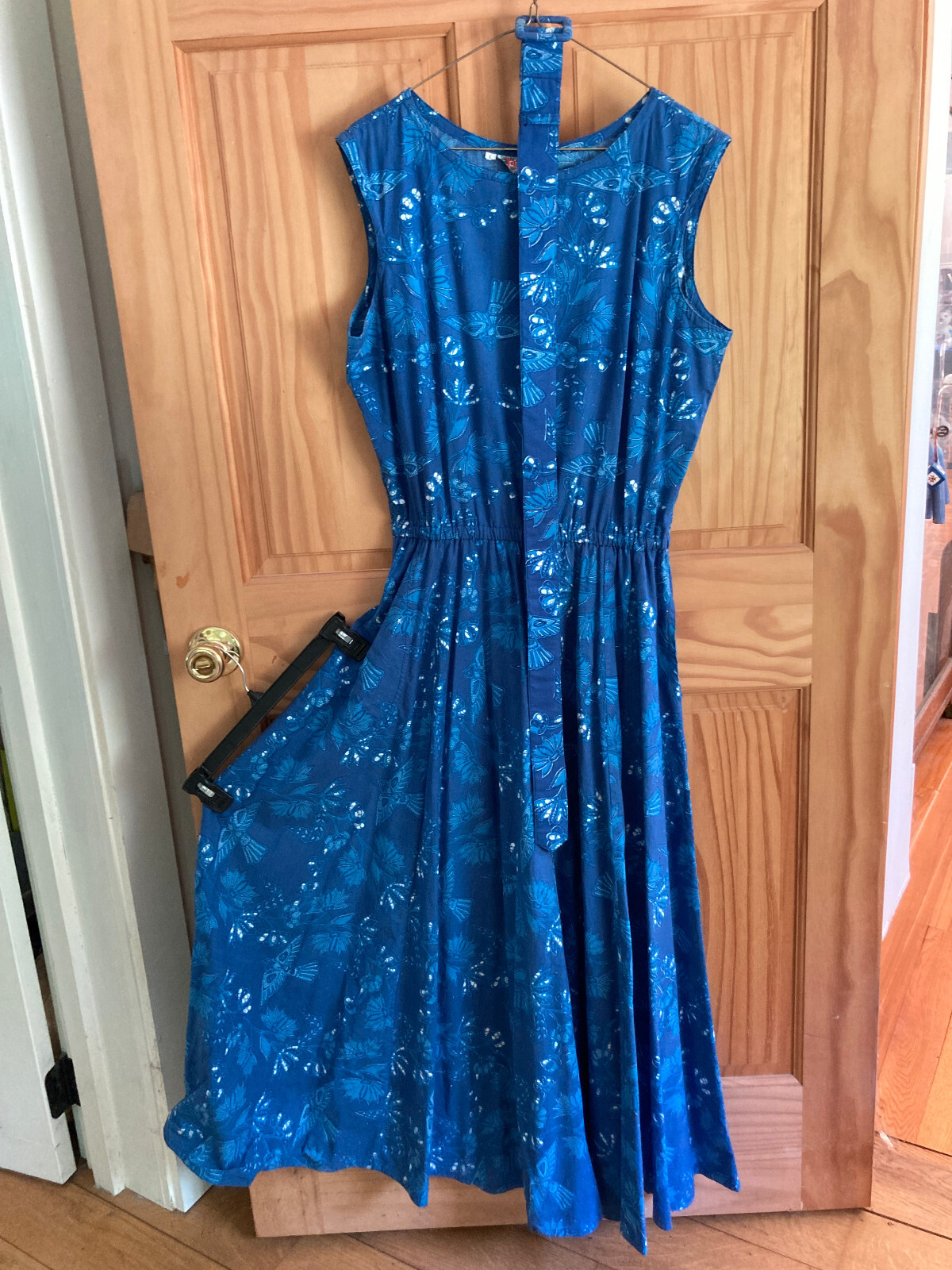 Vtg Java Wraps Blue Cotton Maxi Evening Dress Full Skirt Belt Women’s L St Croix