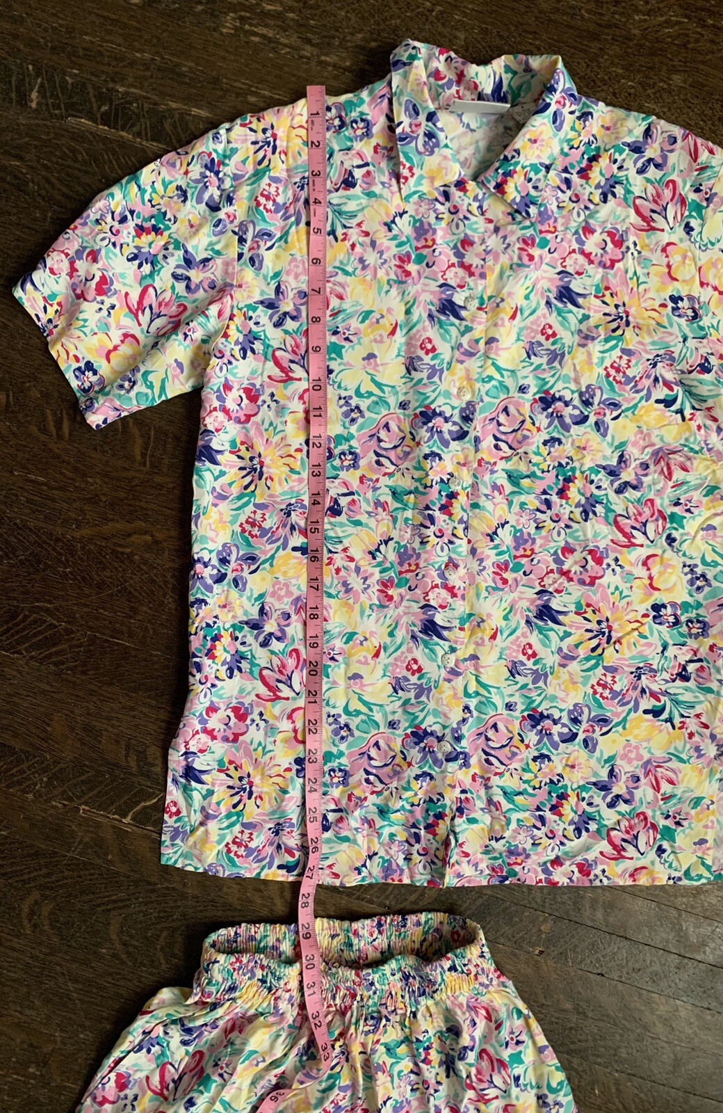 Vintage Brass Plum Nordstrom Floral 2piece Short Set Petite 8 Rayon