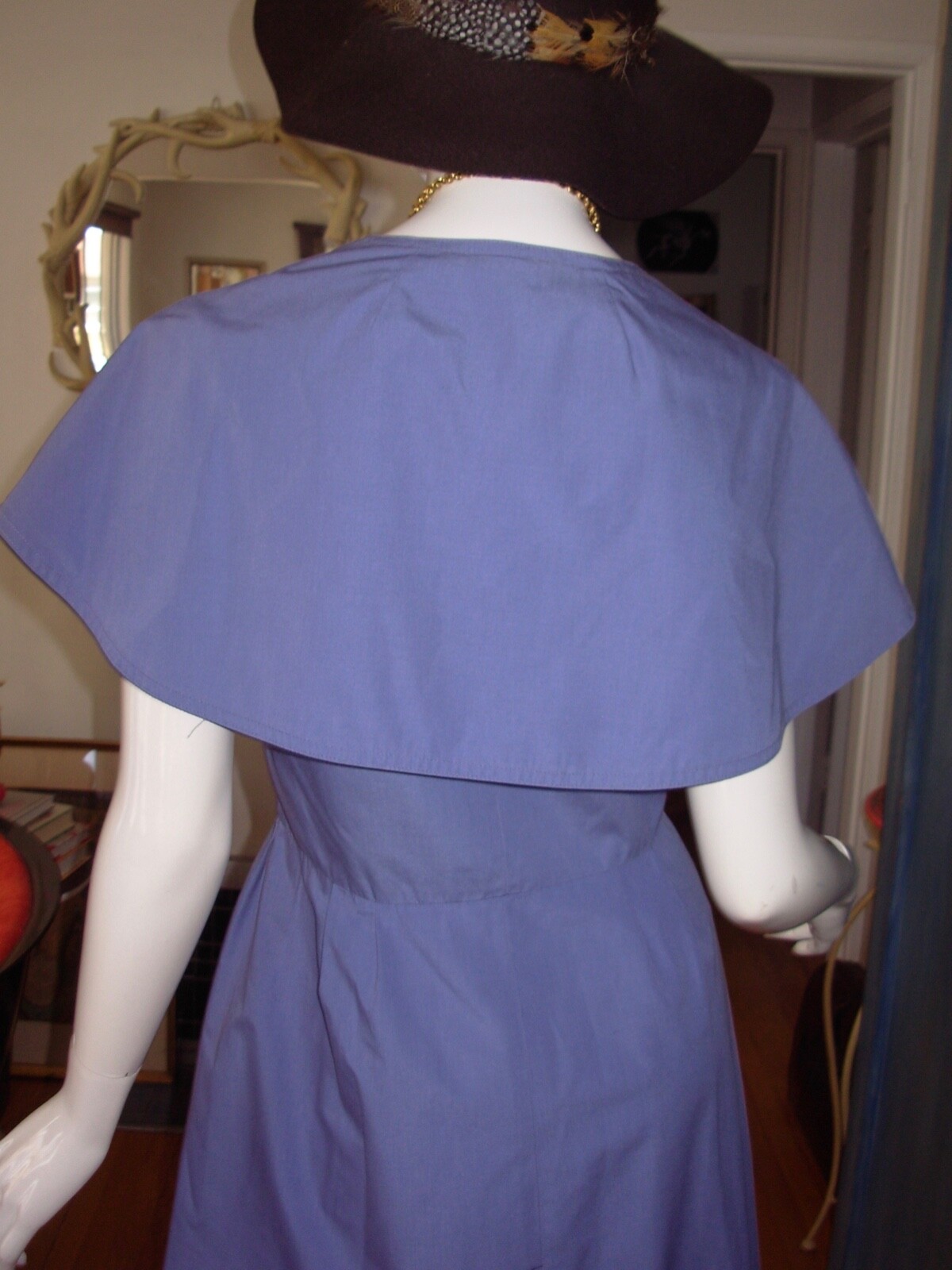 Vtg 70s 80s does 50s ST GILLIAN Dress M Cotton FIT FLARE Picnic CAPE PINUP Shirt