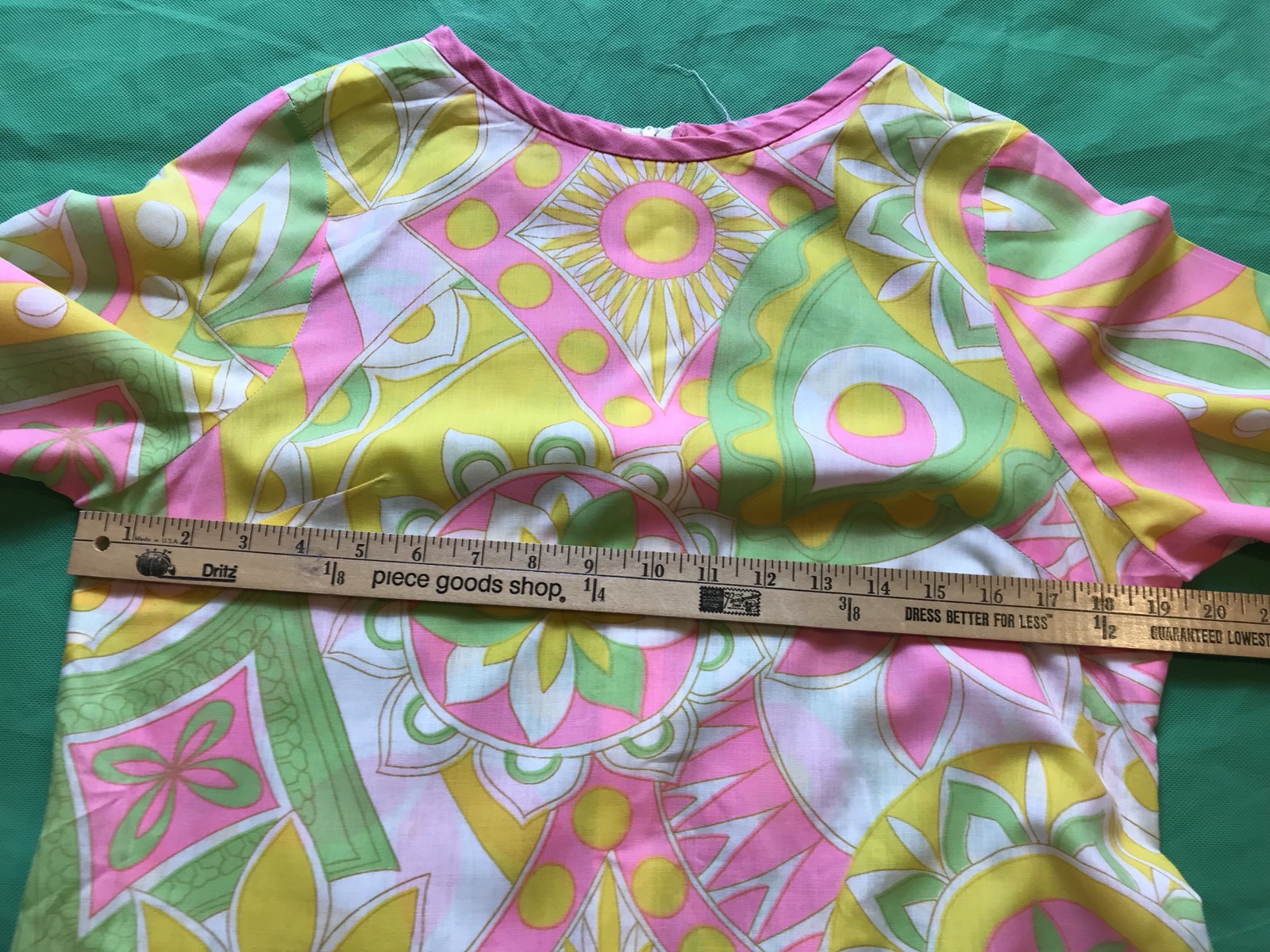 Paulette Chicago 60s Retro Pink Yellow Green White Full Length Dress Size 9-10