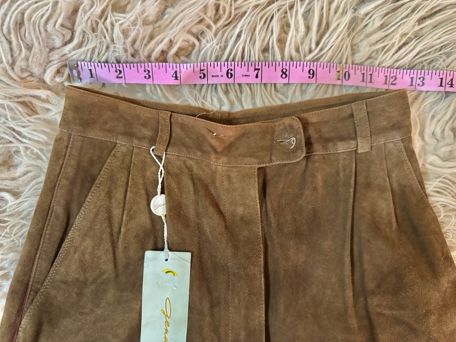 Vtg Jenny France Suede Pants Trousers Pockets Piping Brown Leather XS Tags