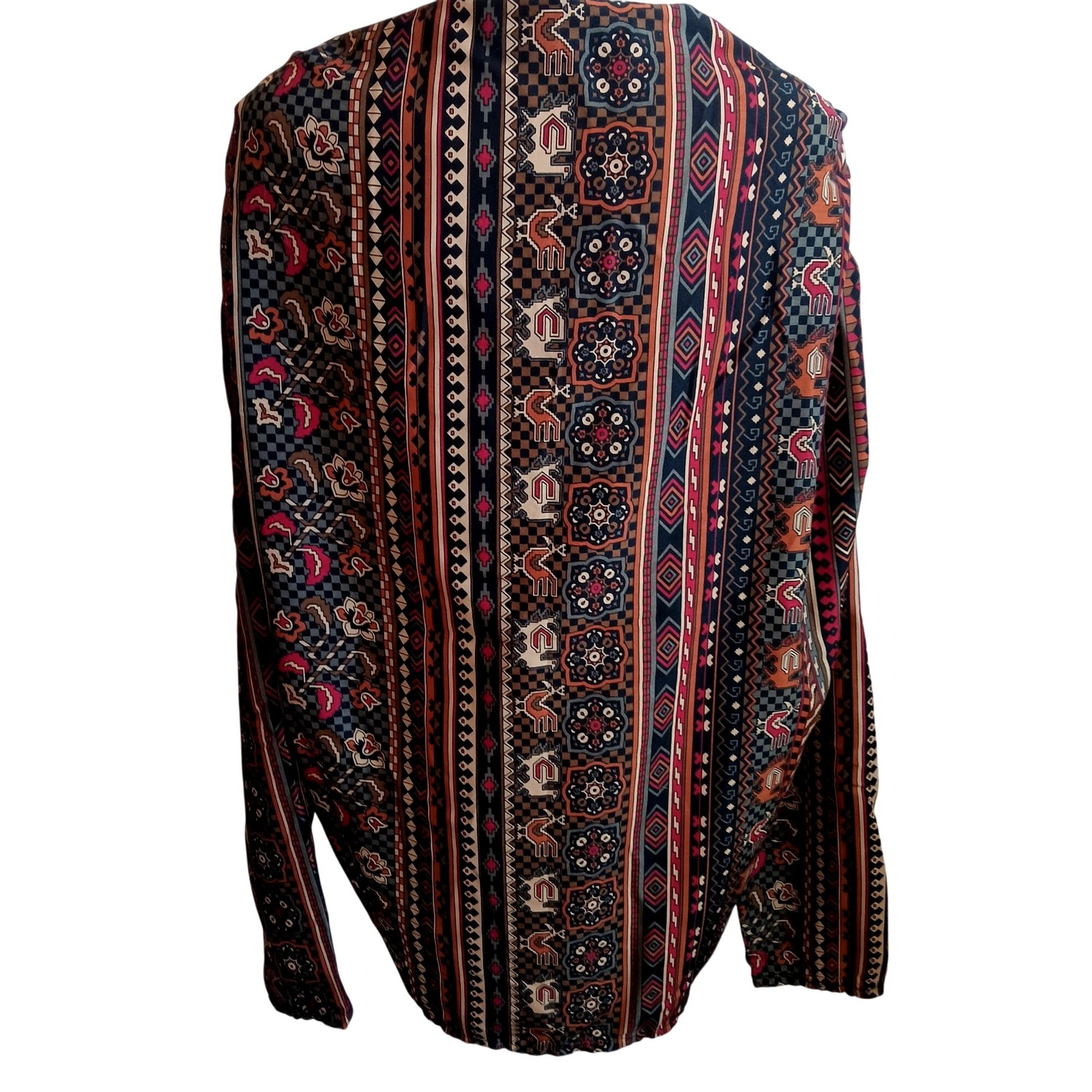 XXL True Vintage Top 1970’s Bohemian Geometric Print Long Sleeve Blouse handmade