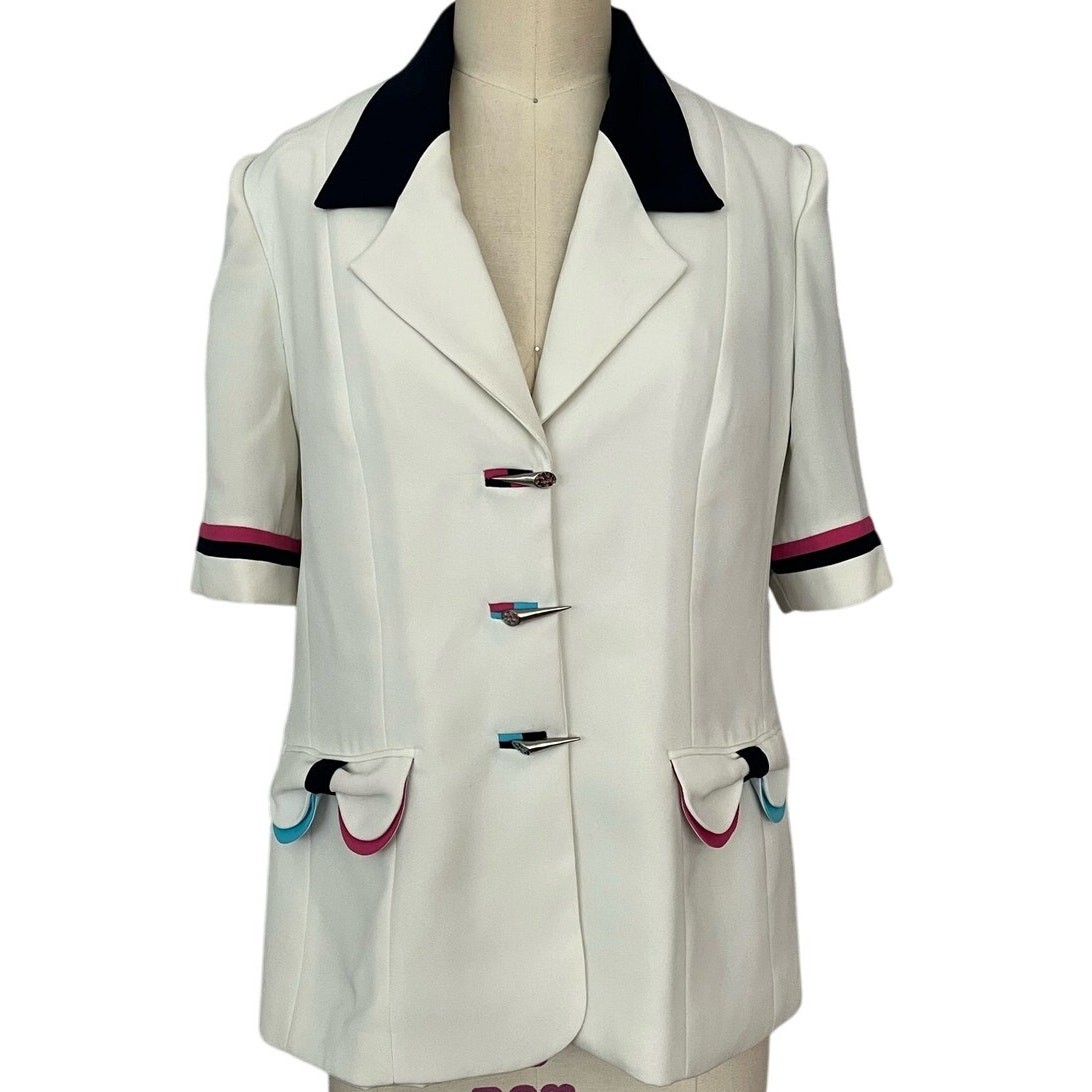 Vintage 80s Blazer colorful trim buttons Hana Class Made in Egypt 42 EU 6 US