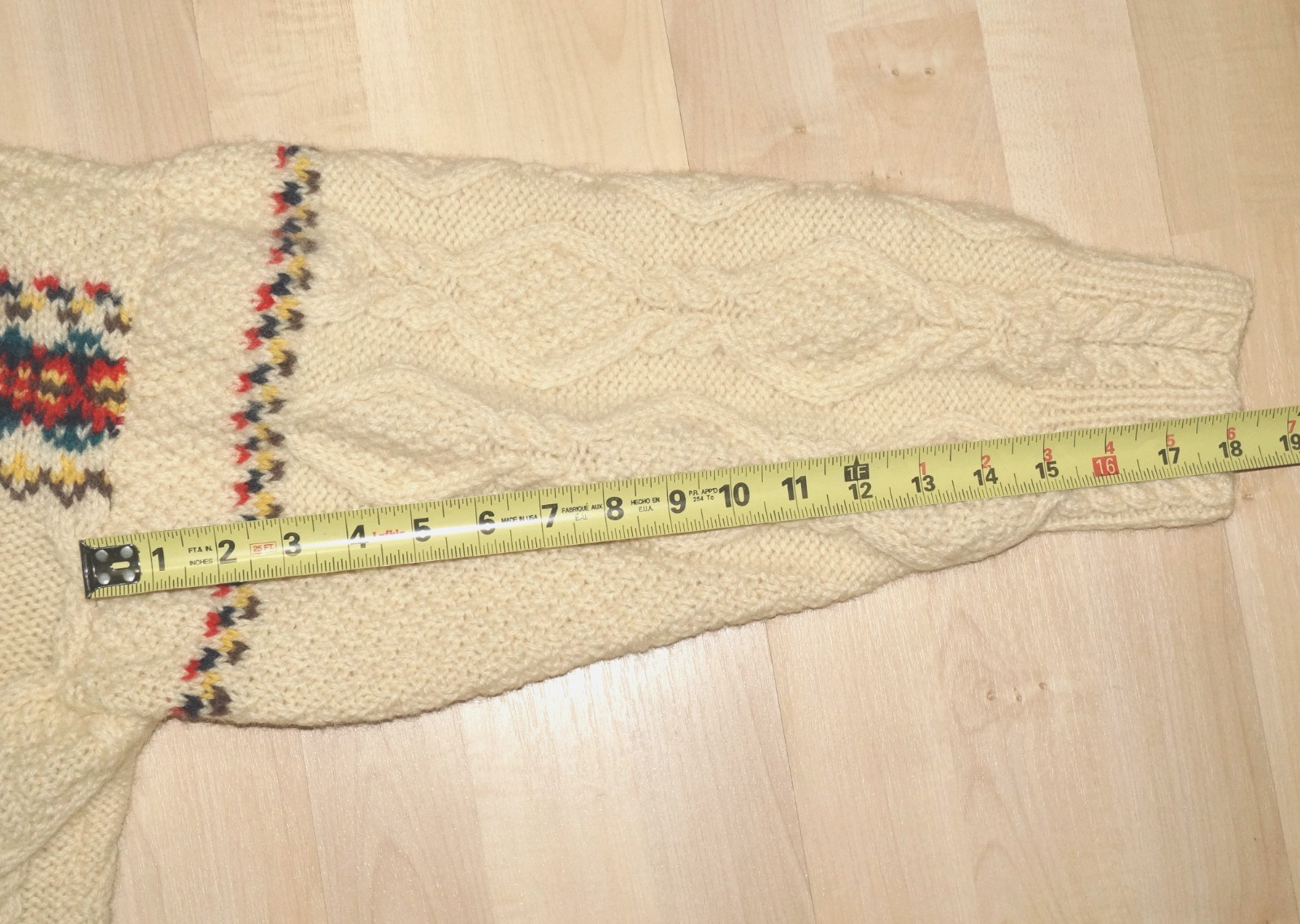 70’s Vintage INVERALLAN Cream & Multicolor 100% Scottish Wool Knit Sweater M/L