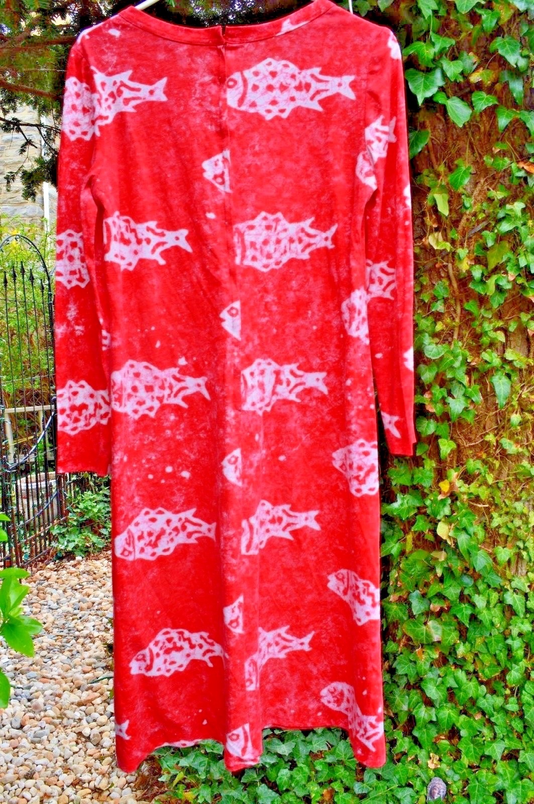 Vintage McMullen Dress Cotton Batik Fish Print Long Sleeve Zipper Back