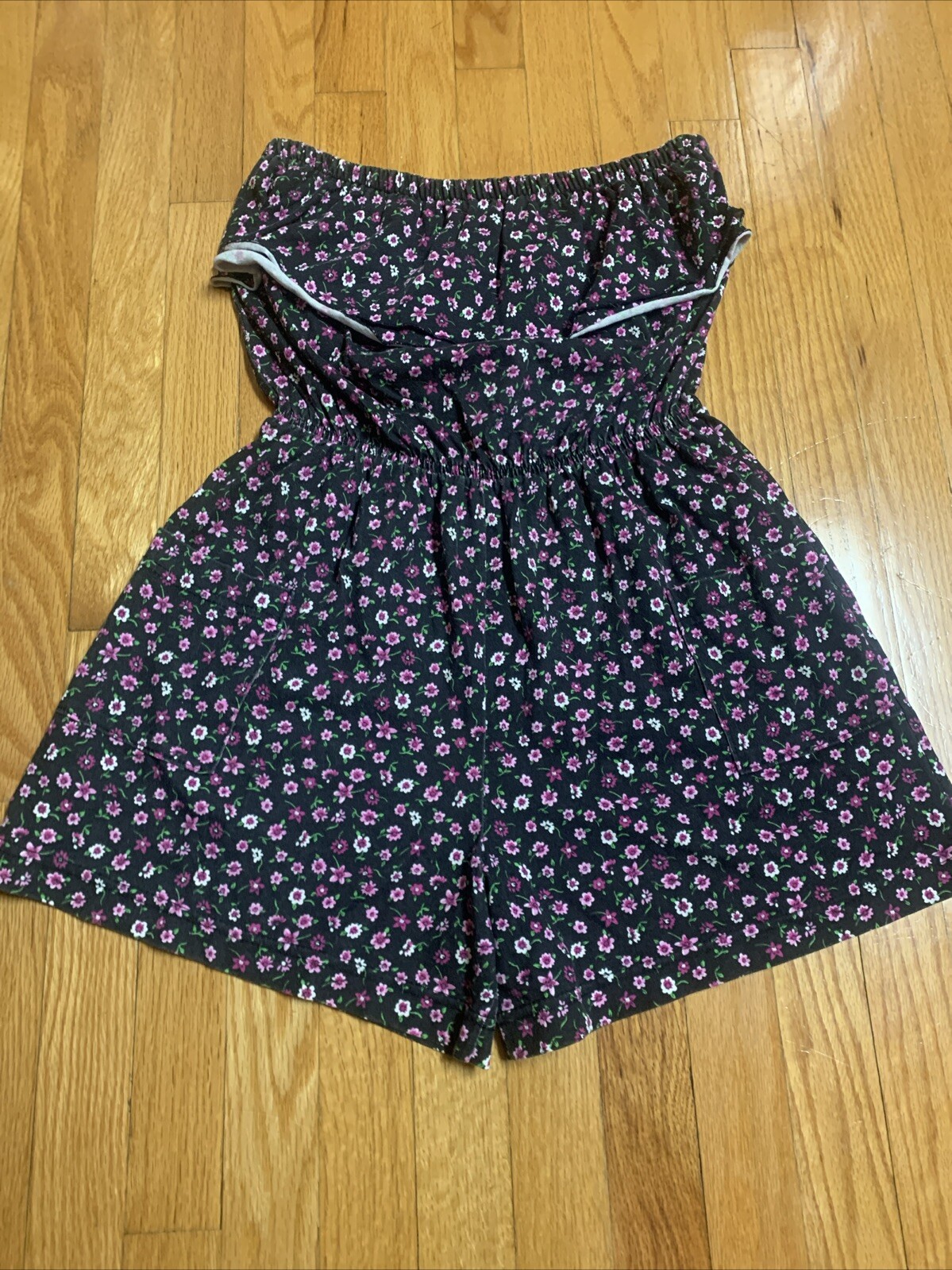 Vtg 80’s Romper Shorts STRAPLESS FLORAL Cotton Beach