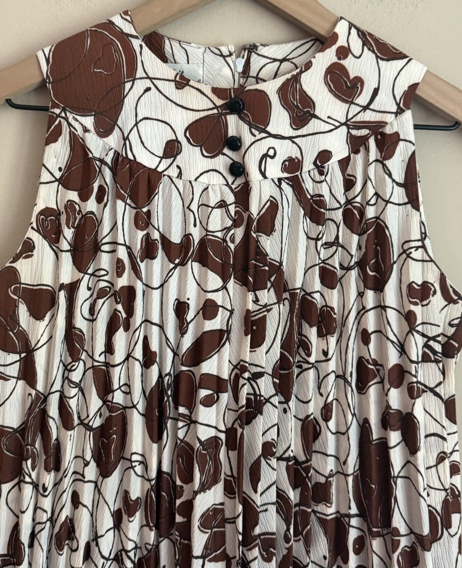 Vintage Dress Mini Swing Pleated Mod GoGo Parfait Originals Size Large Print