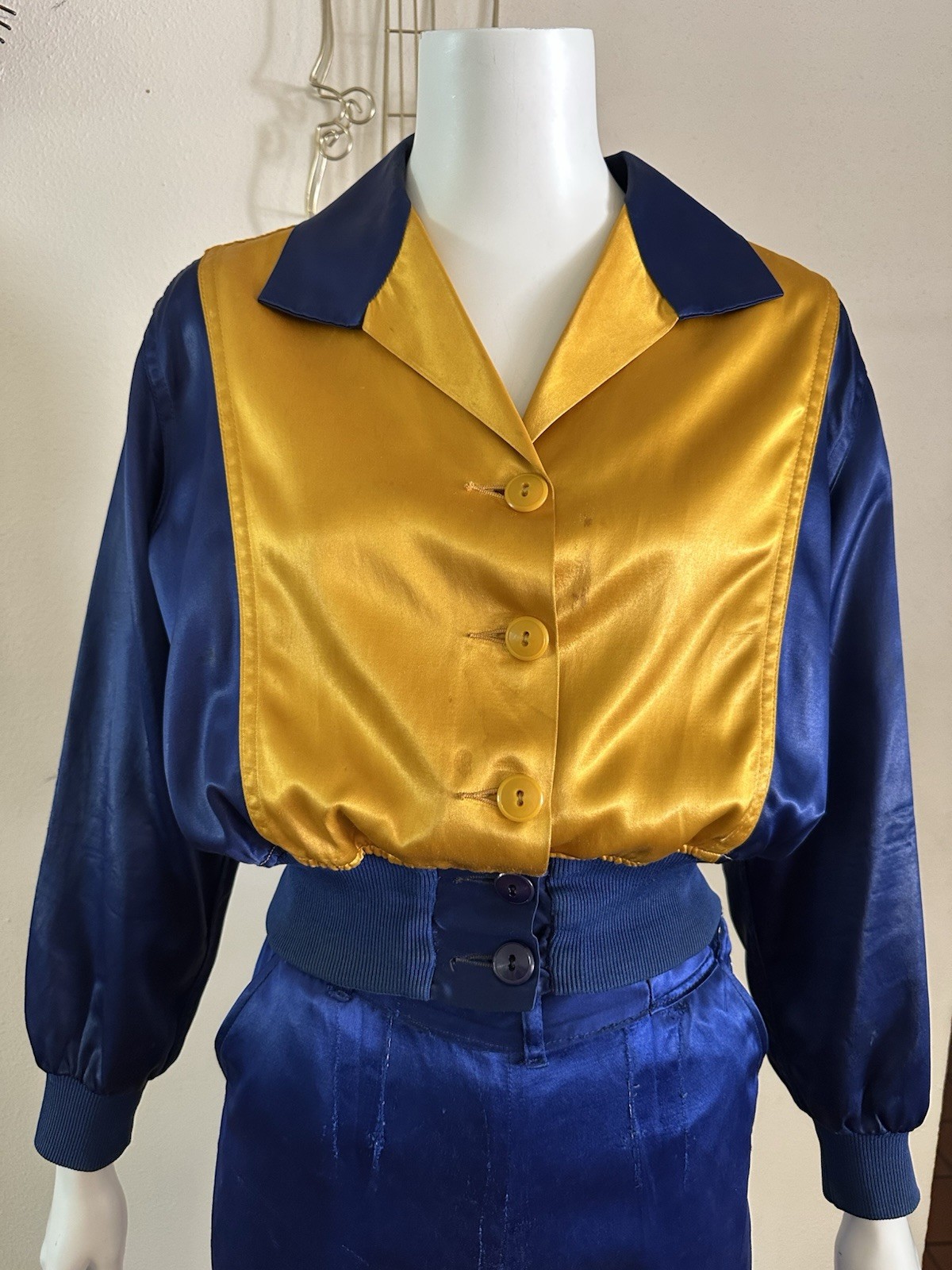 1930s Lowe & Campbell Blue Gold Satin Sportswear Set Western Ranchwear Rodeo