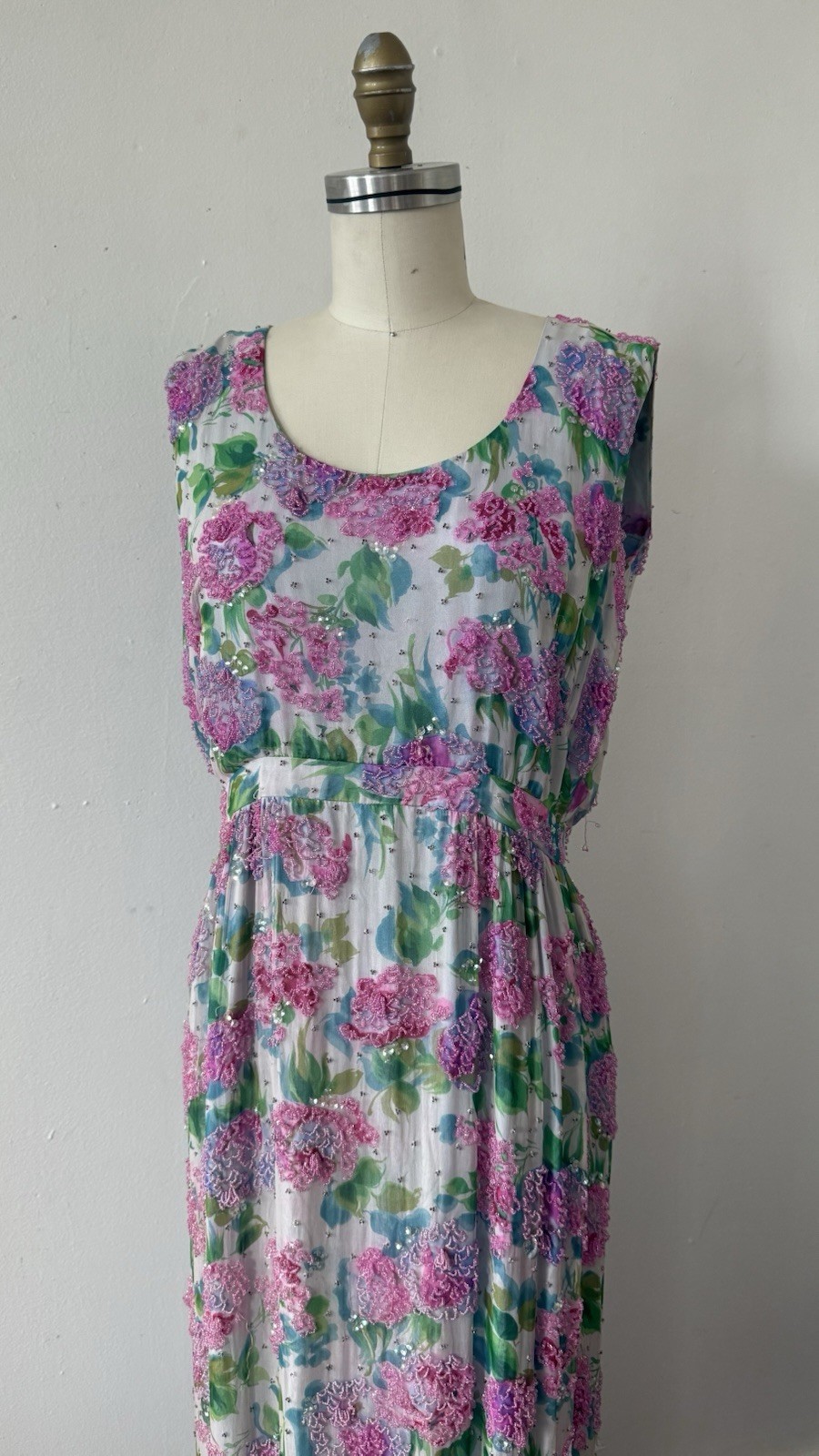 Vintage 1950s 60s Rare Designer Sara Fredericks Hand Beaded Chiffon Evening Gown