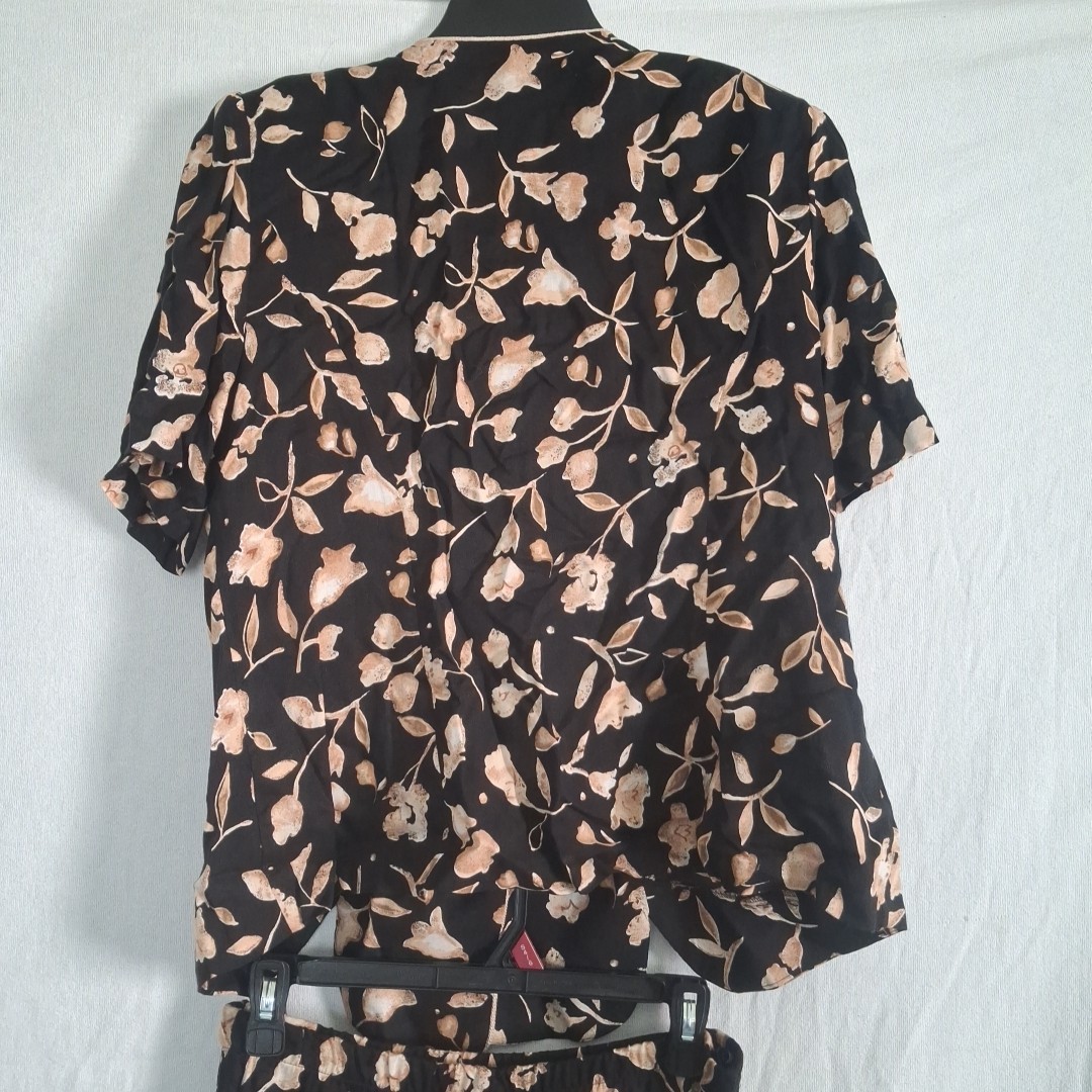 VTG Whirlaway Frocks Rayon Skirt Set Floral Black Tan Made in USA Size 16WP