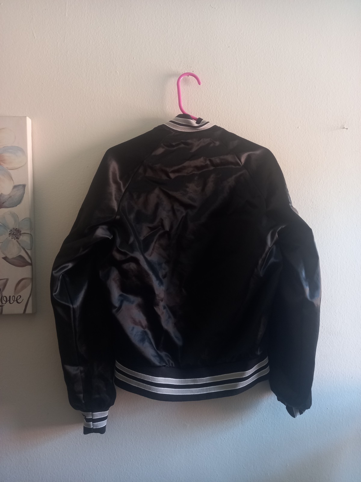 Vintage 80s Bomber Jacket Black With Grey And White Trim