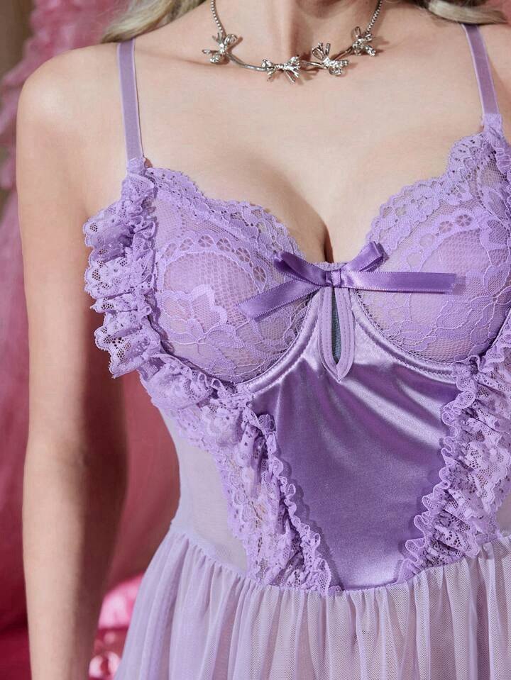 VTG Style Soft Satin Sheer Babydoll Mesh Nighty Twirly Lingerie Dress XL NEW
